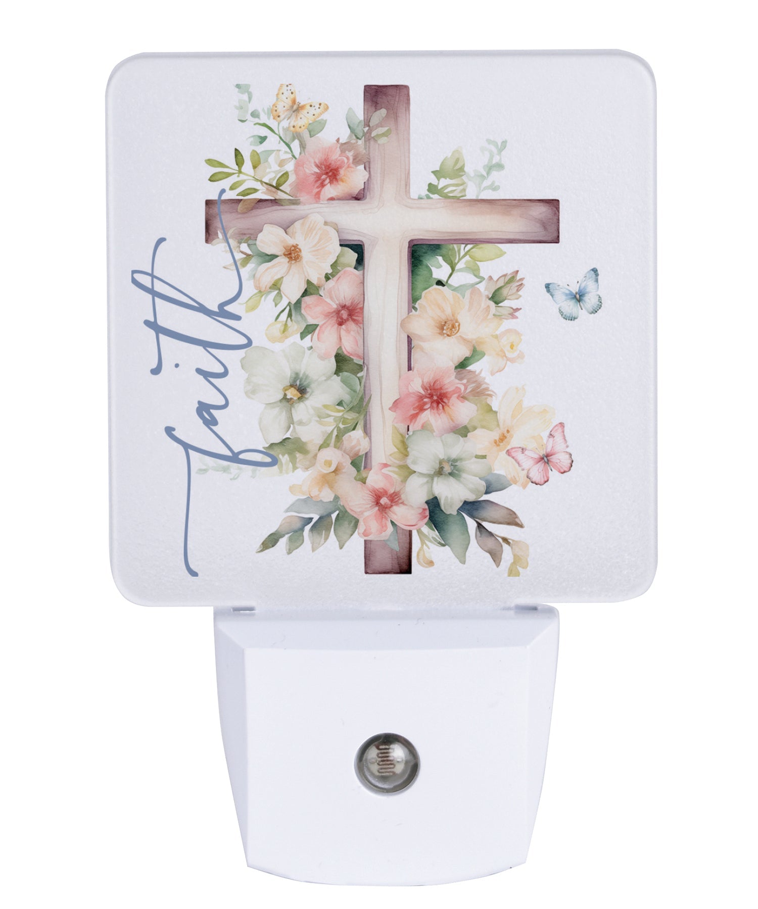 Faith LED nightlight with inspirational message and auto-on LED light