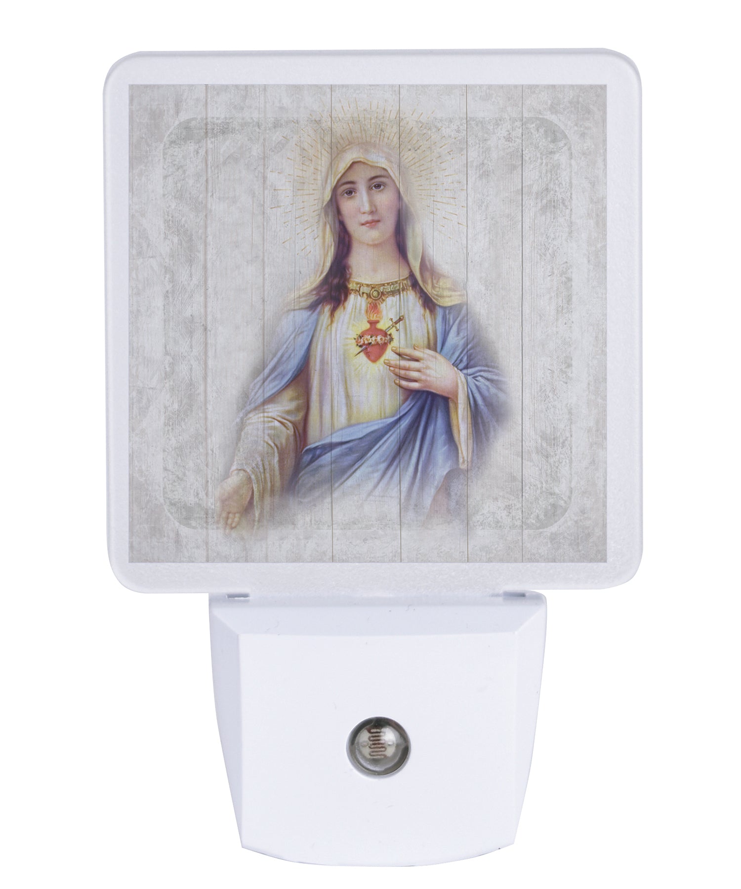 Immaculate Heart LED nightlight with sacred religious artwork, auto-on LED light and standard plug