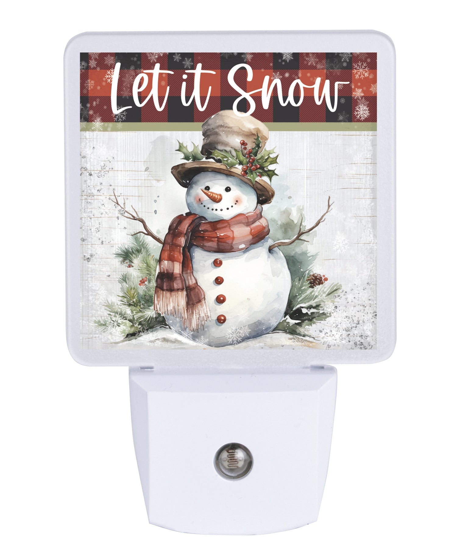 Let it snow LED nightlight with winter message, auto-on LED light and standard plug