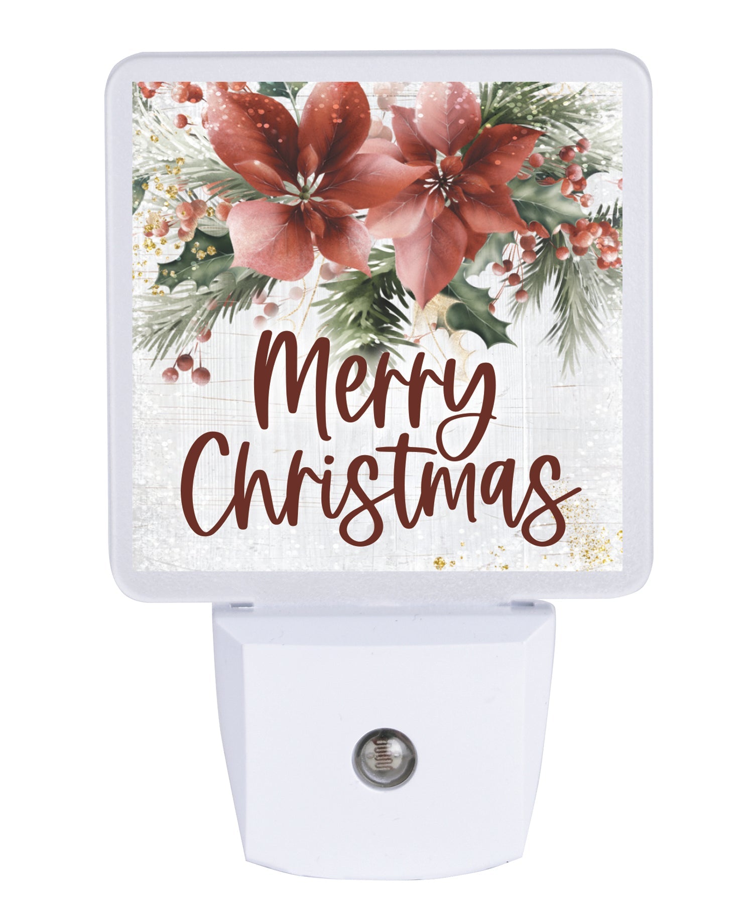 Merry Christmas LED nightlight with holiday message and auto-on LED light