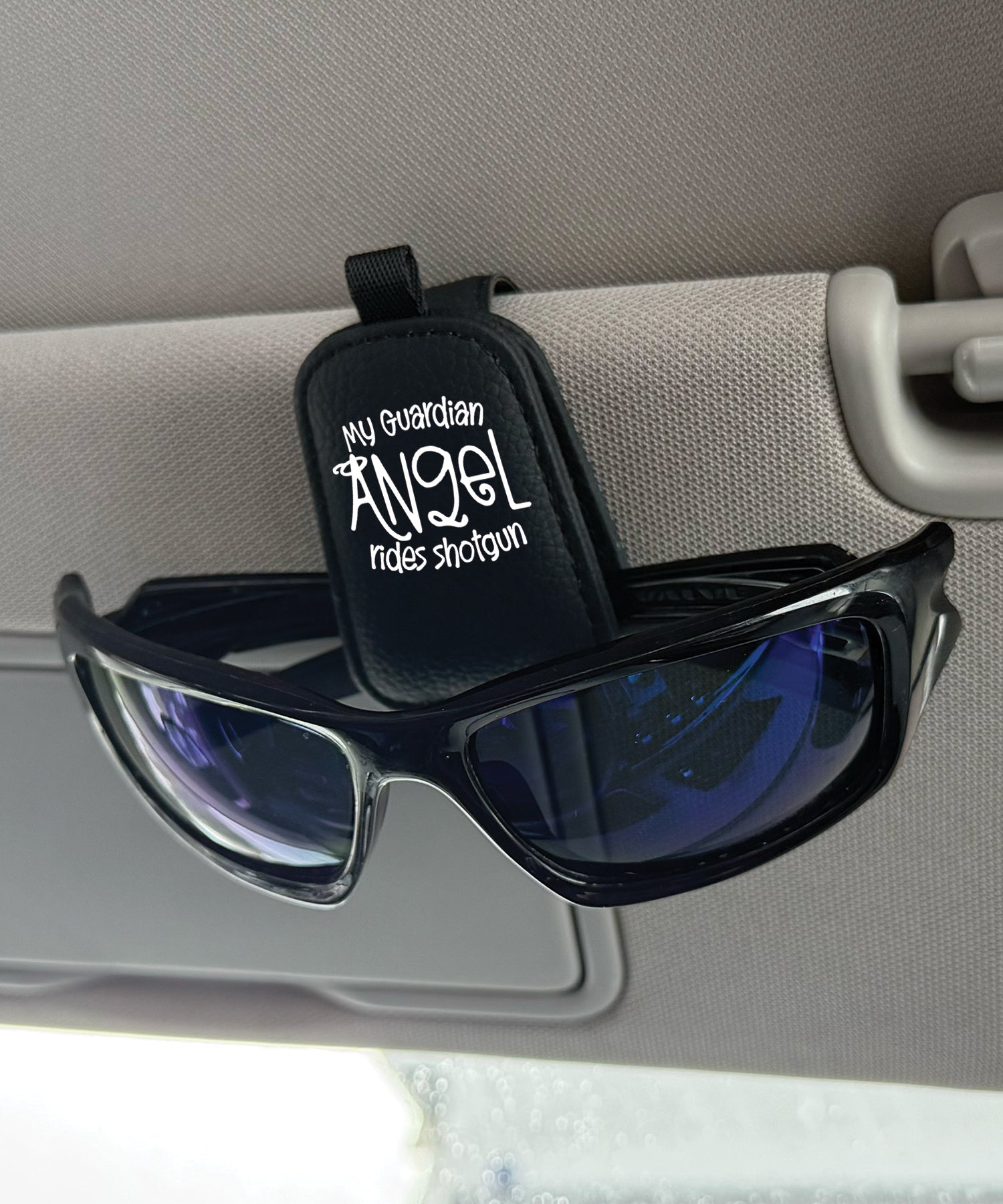 My Guardian Angel Rides Shotgun Sunglasses Visor Clip