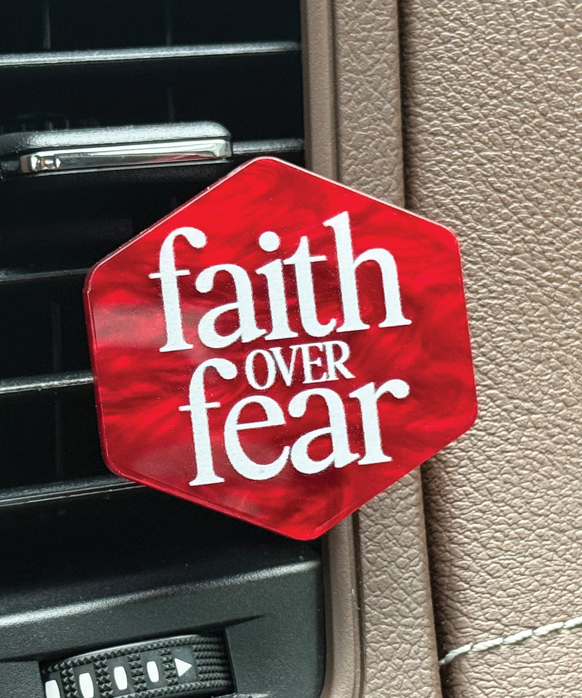 Faith Over Fear acrylic Scentable Vent Clip with reusable fragrance pad
