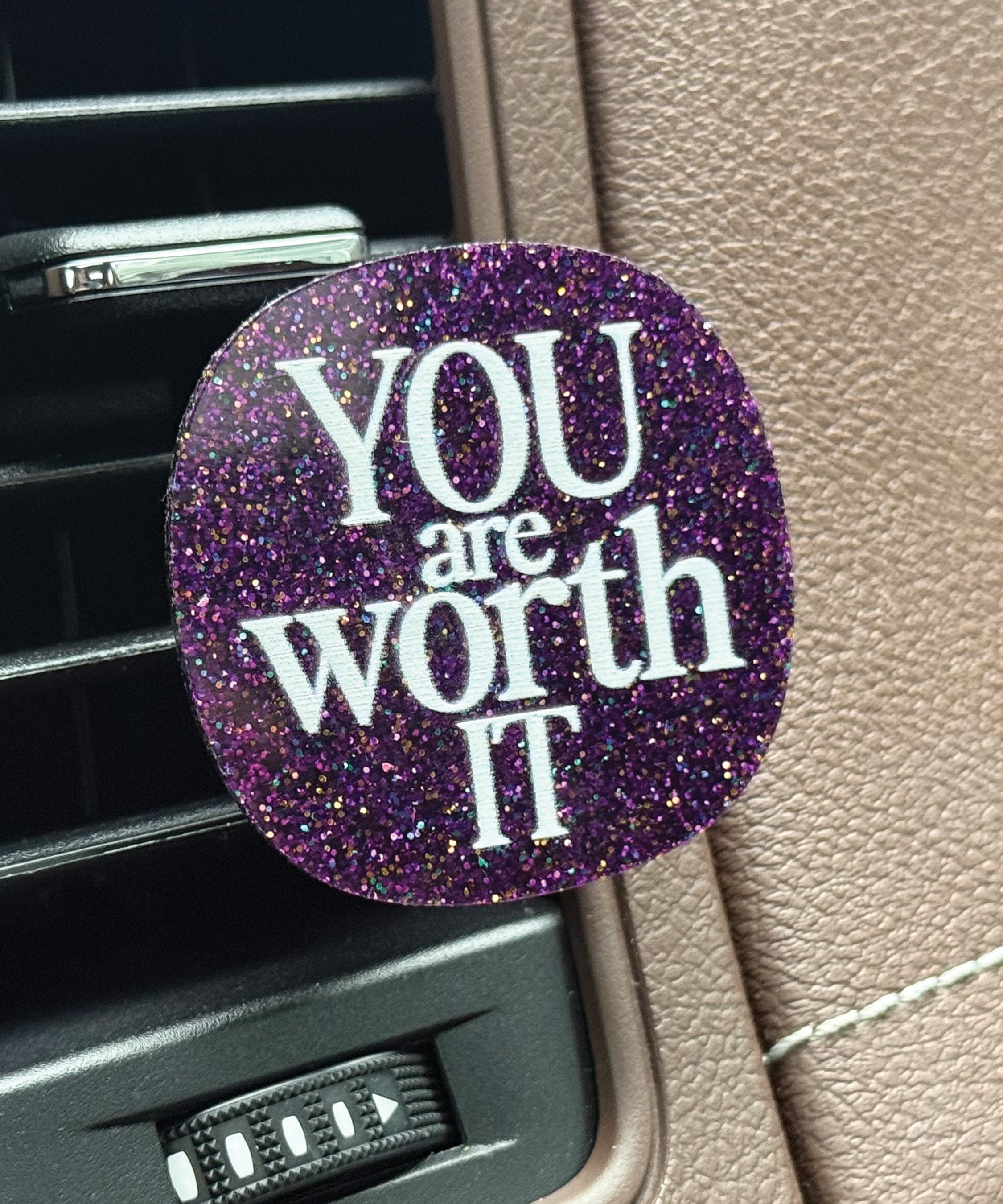 You Are Worth It acrylic Scentable Vent Clip with reusable fragrance pad