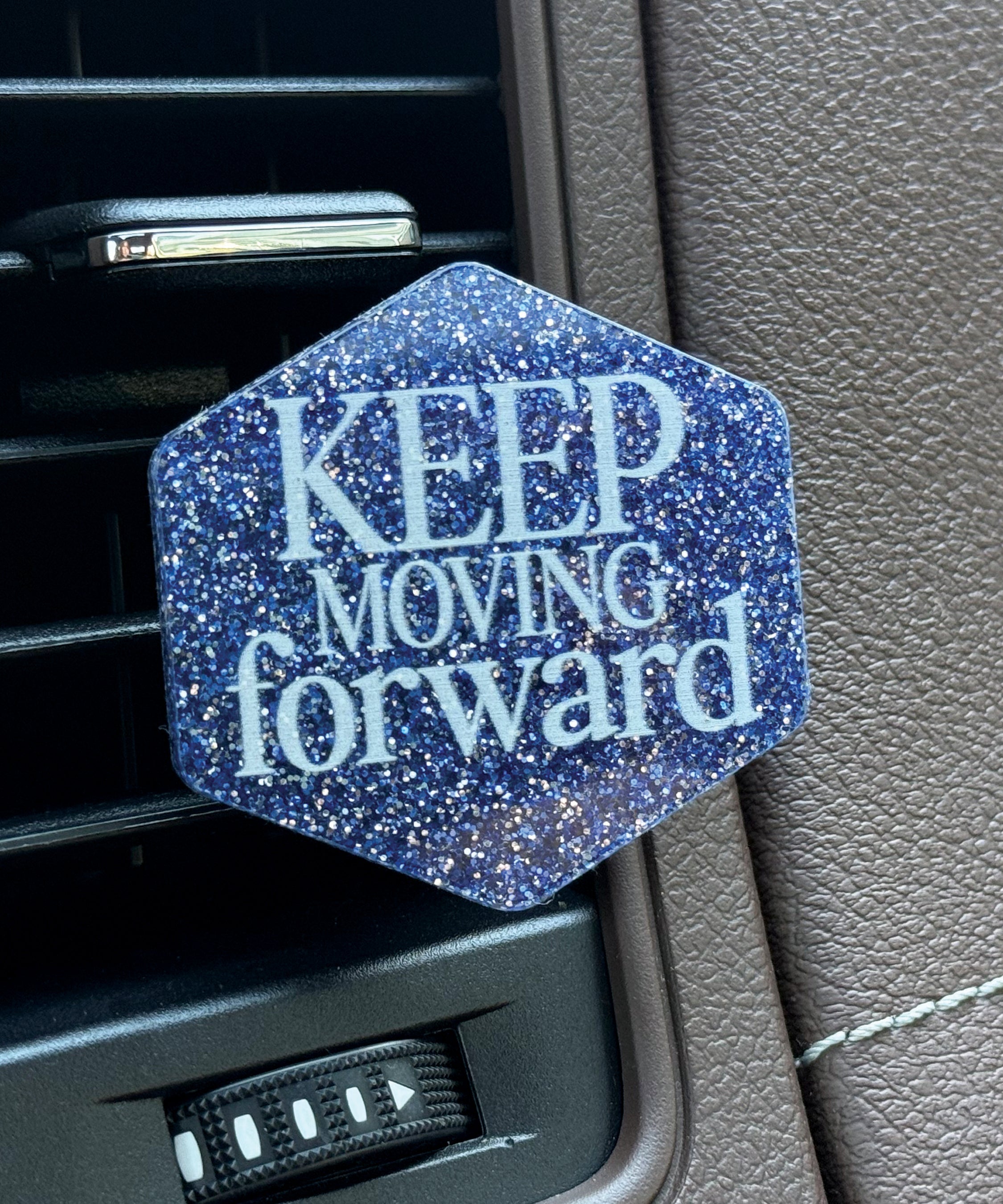 Keep Moving Forward acrylic Scentable Vent Clip with reusable fragrance pad