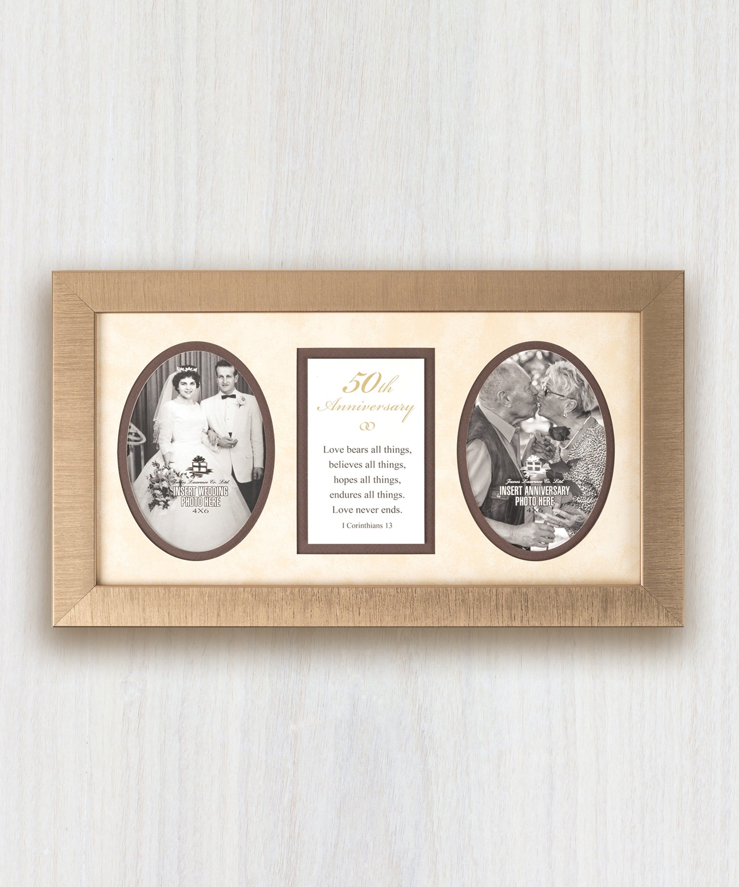 50th Anniversary 18x11 photo frame with double matting, two 4x6 photo openings, and champagne-gold frame