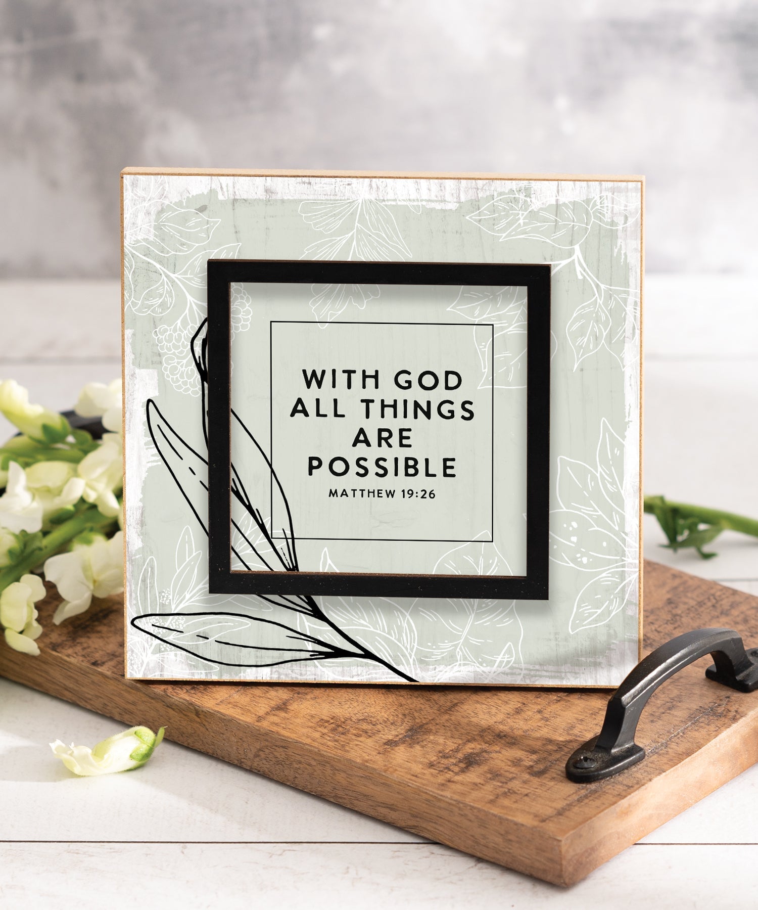 With God 6x6 Layered Grace Plaque with laser-cut black accent, neutral modern artwork, and inspirational Christian message