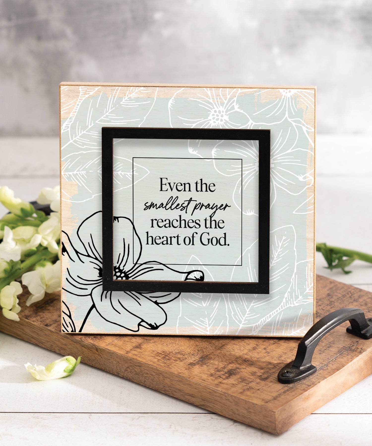 Smallest Prayer 6x6 Layered Grace Plaque with laser-cut black accent, neutral modern artwork, and inspirational Christian message