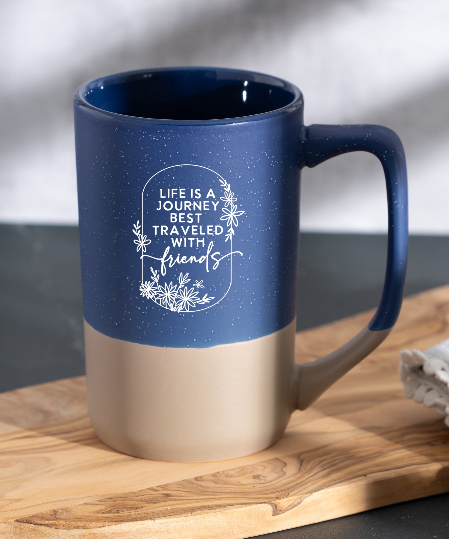 Life Is a Journey two-toned Pebble Mug with speckled rim and inspirational friendship message