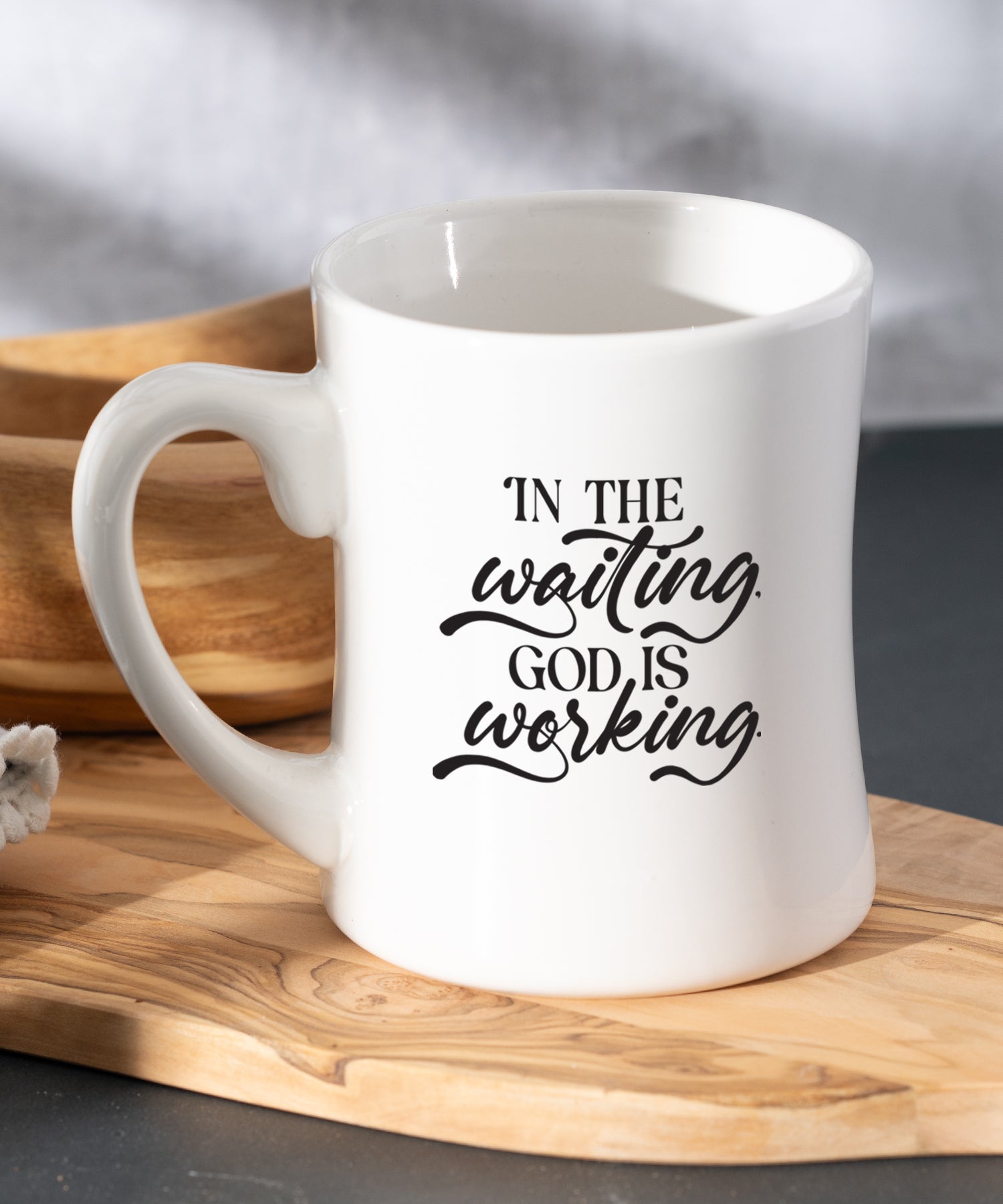 God Is Working Coffeehouse Mug