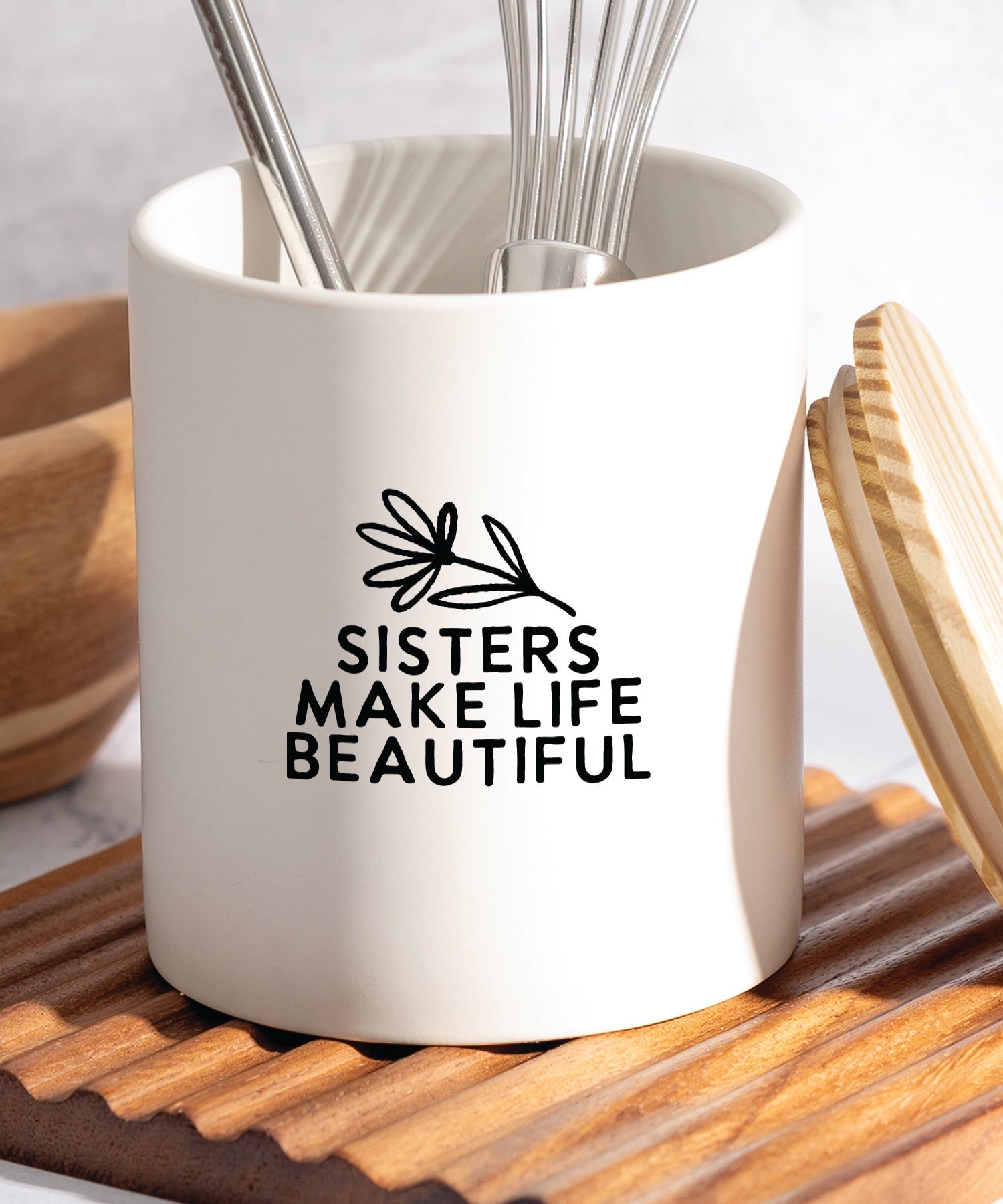 Sisters Canister with Farmhouse Charm and Pine Wood Lid