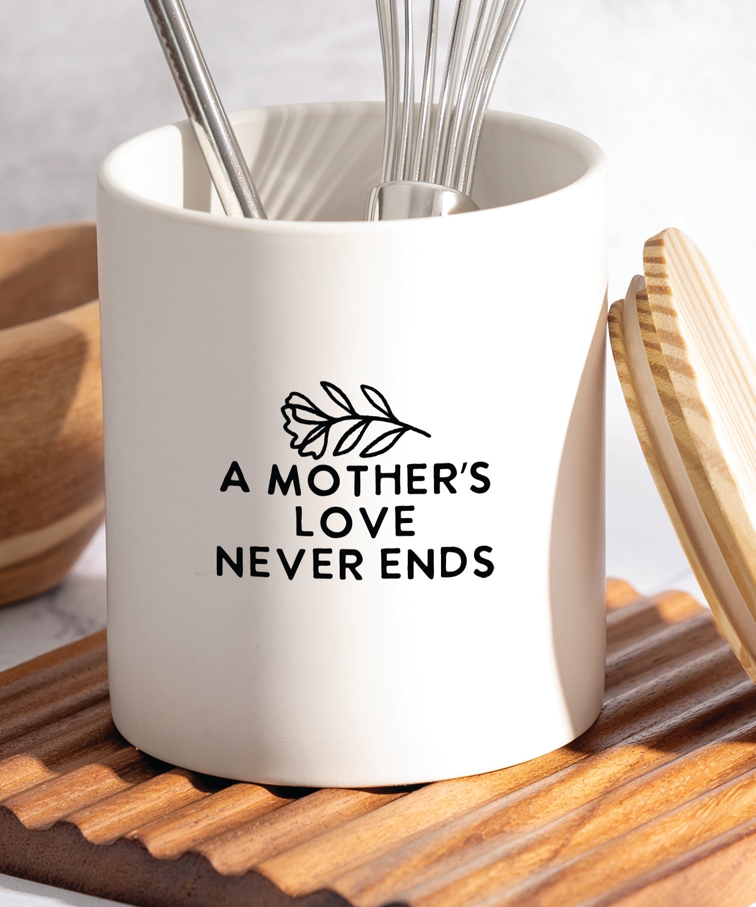 A Mother’s Love Canister with Farmhouse Charm and Pine Wood Lid