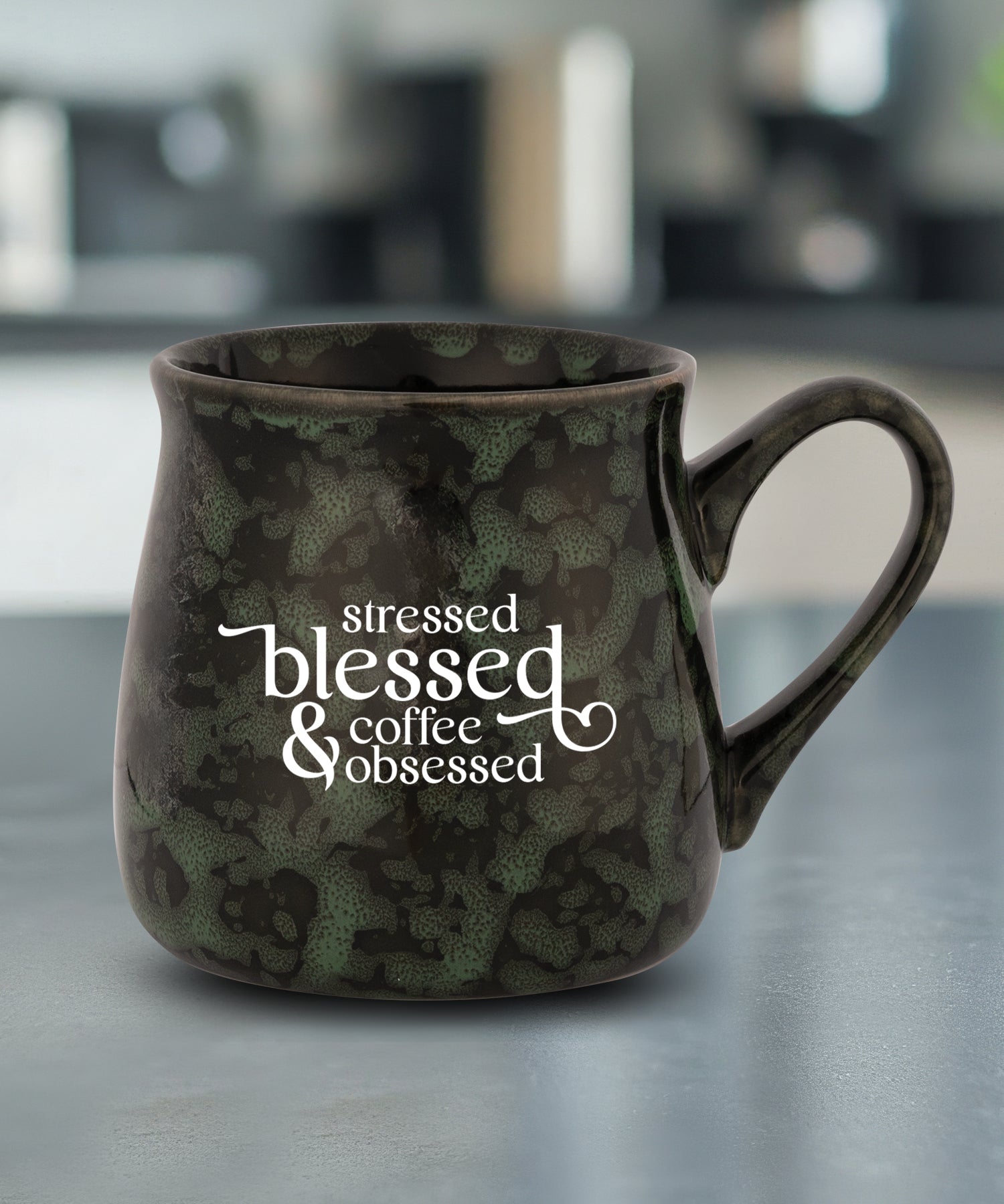 Stressed Blessed Mug – Reactive mug with a unique gradation in color and the inspirational message