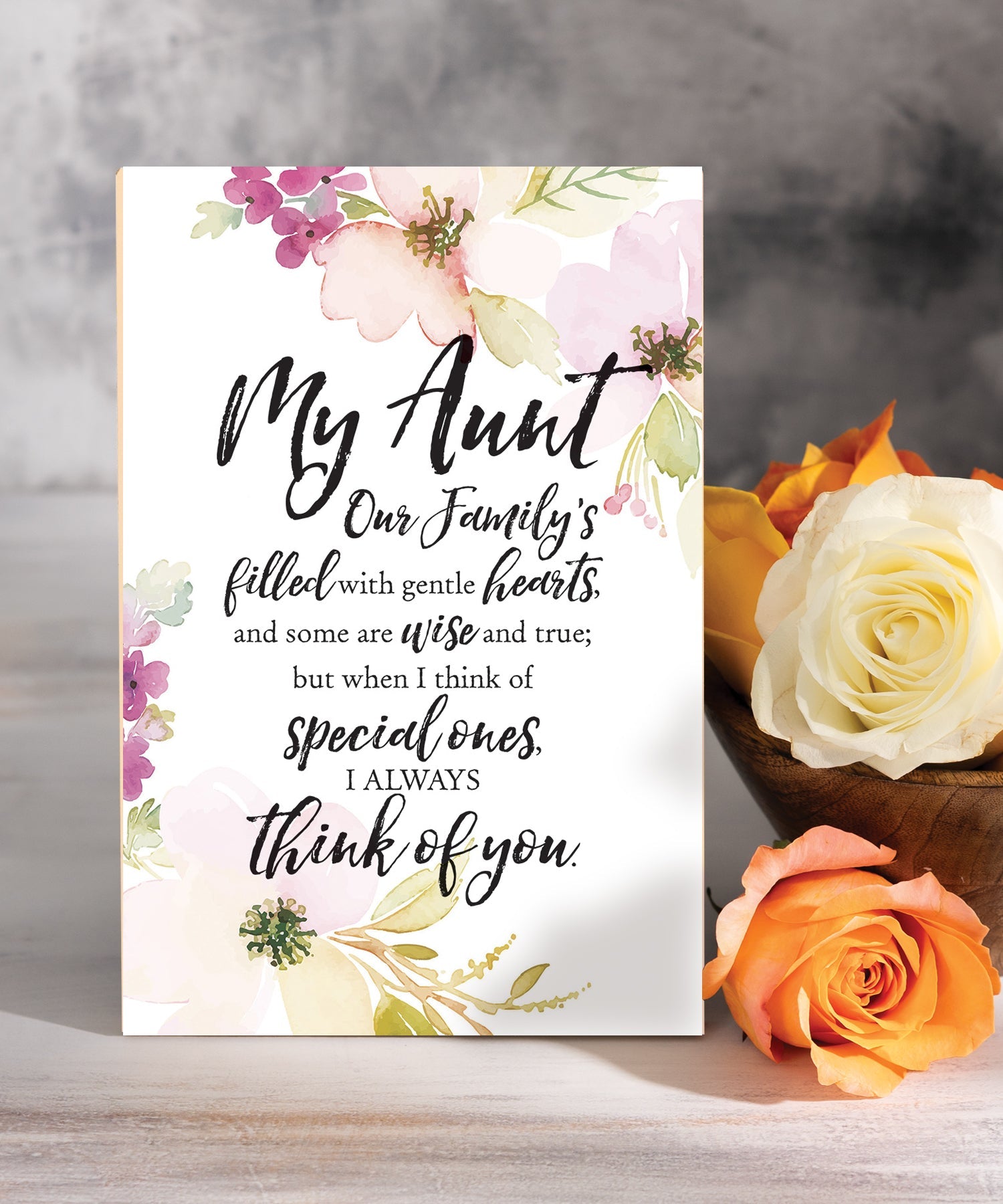My Aunt 6x9 MDF plaque with inspirational aunt verse, pastel artwork, cream vinyl edge, easel back, and sentimental family message