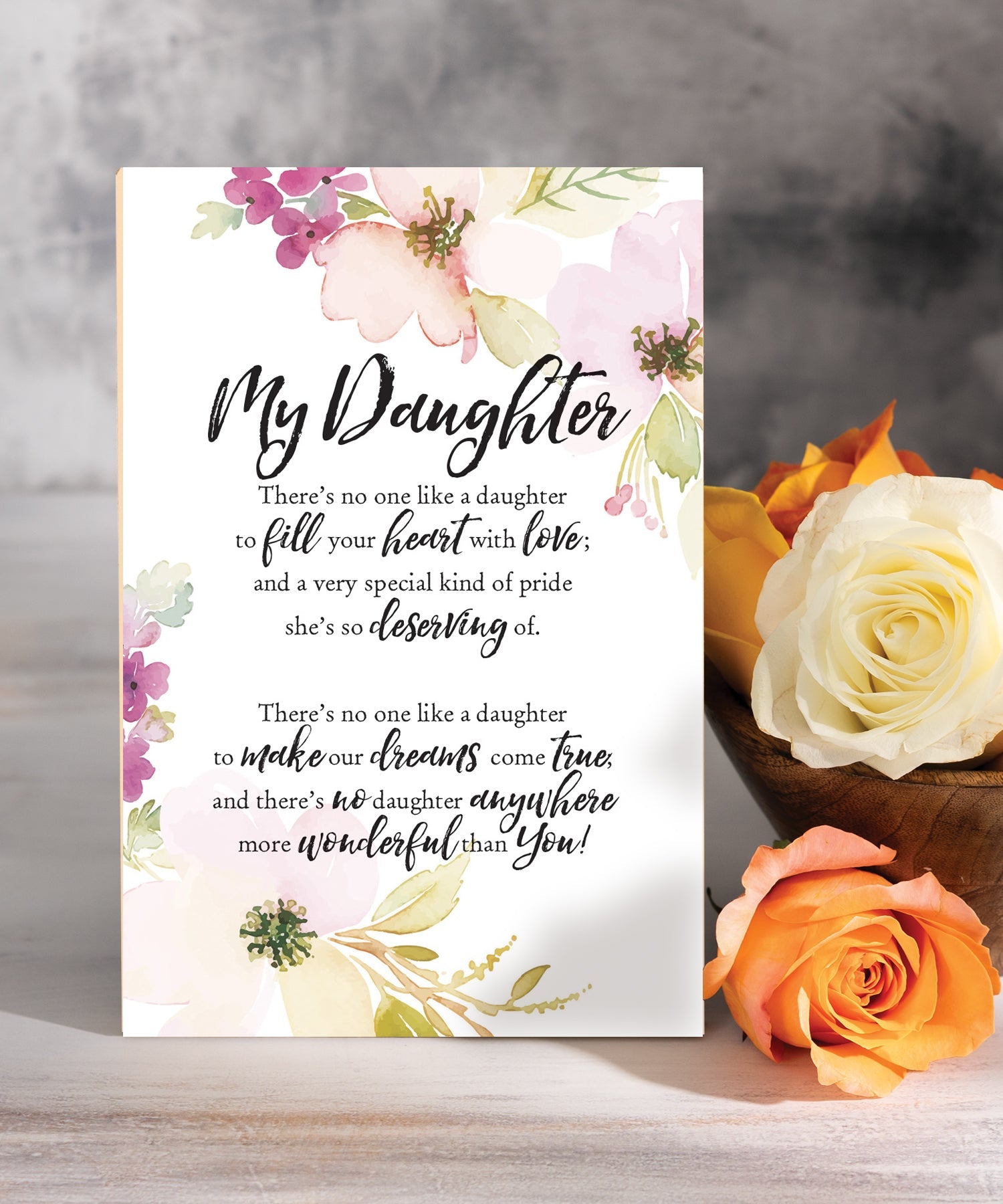 Daughter 6x9 MDF Plaque with Inspirational Verse and Pastel Full-Color Design from the Woodland Grace Collection