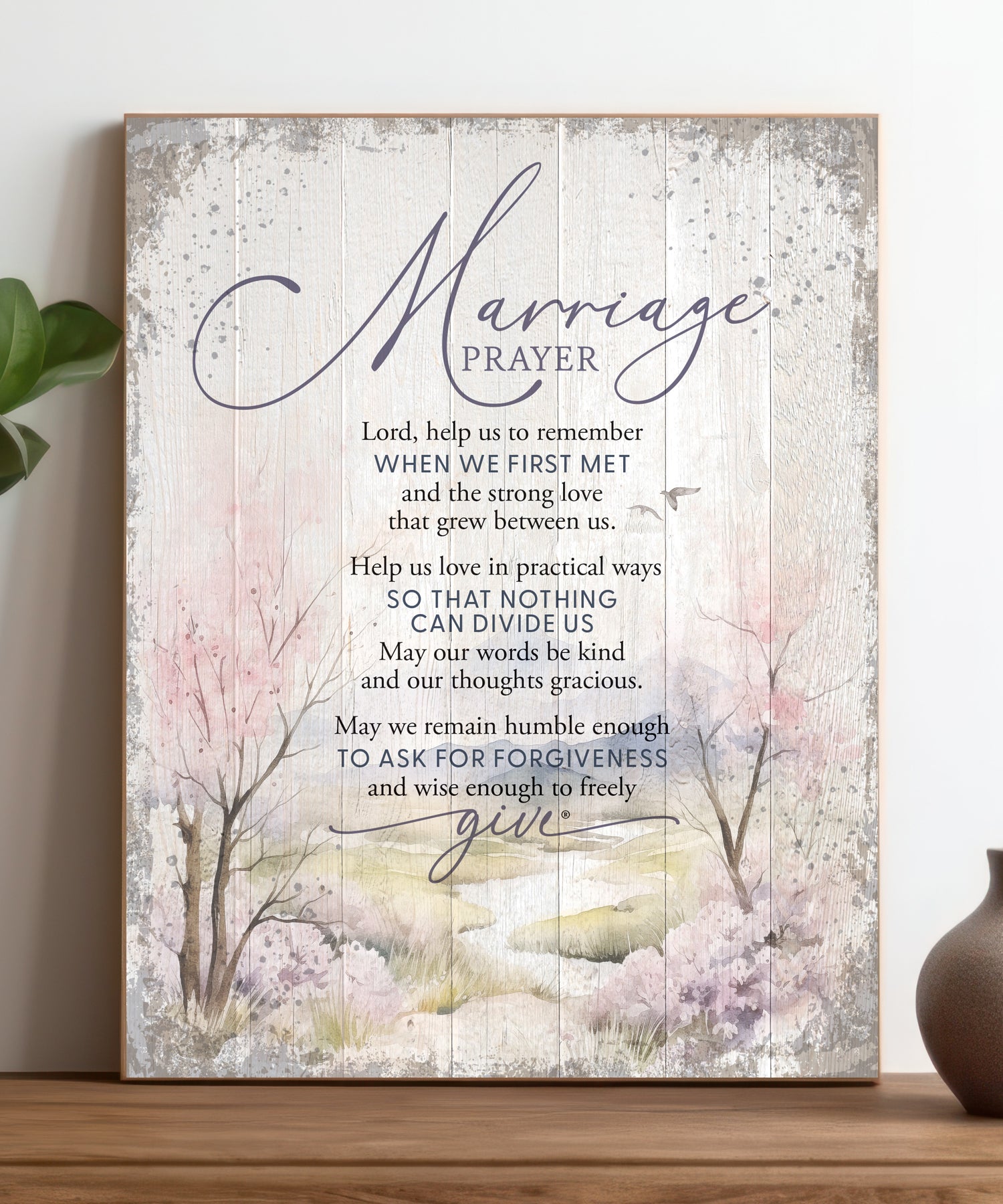 Marriage Prayer 11x15 MDF Statement Board has an inspiring sentiment and a reclaimed wood look in farmhouse style.