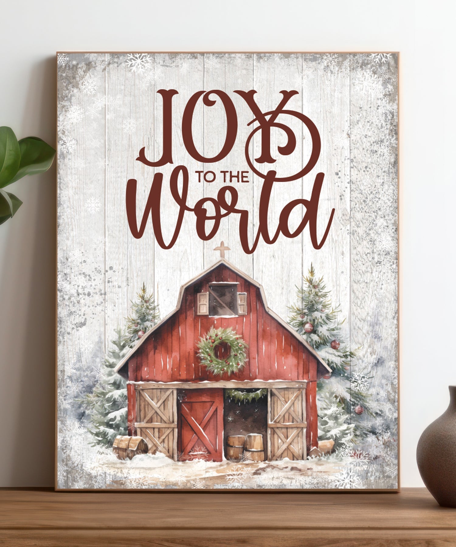 Joy to the World Christmas 11x15 MDF Statement Board with festive full-color design and modern farmhouse style, perfect for holiday décor.