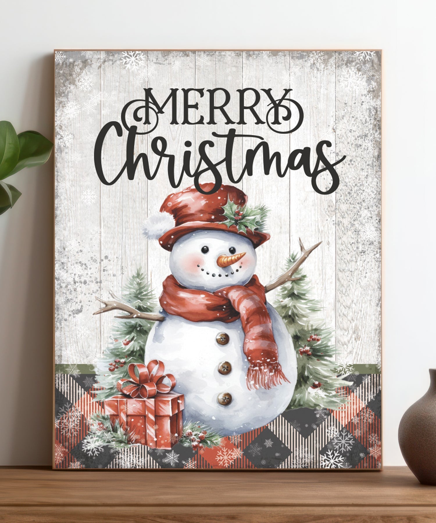Merry Christmas 11x15 MDF Statement Board with festive full-color design and modern farmhouse style, perfect for holiday décor.