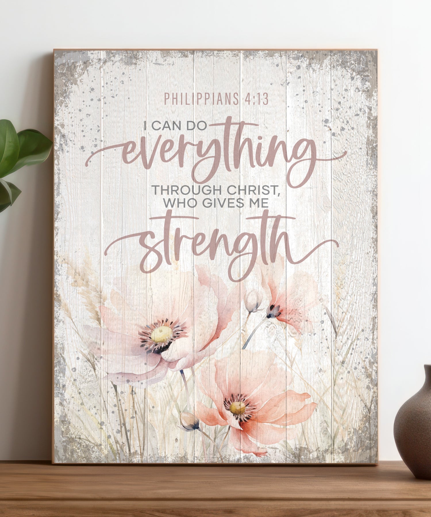 I Can Do Everything 11x15 MDF Statement Board has an inspiring sentiment and a reclaimed wood look in farmhouse style.