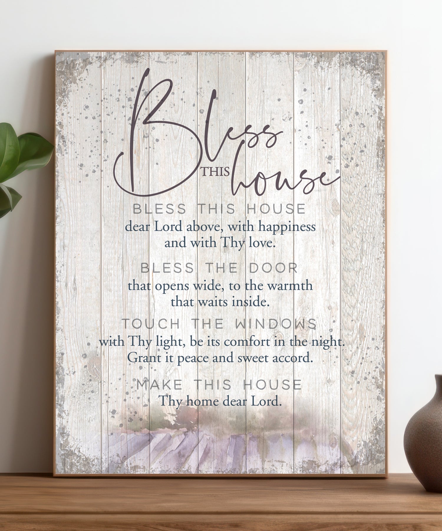 Bless This House 11x15 MDF Statement Board has an inspiring sentiment and a reclaimed wood look in farmhouse style.