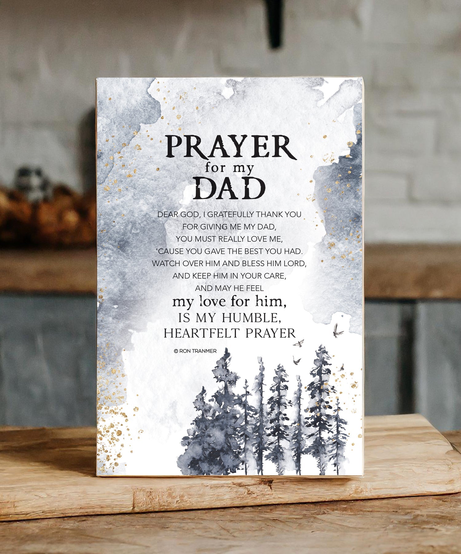 Prayer for My Dad 6x9 MDF plaque with watercolor artwork, black vinyl edge, and inspirational prayer message