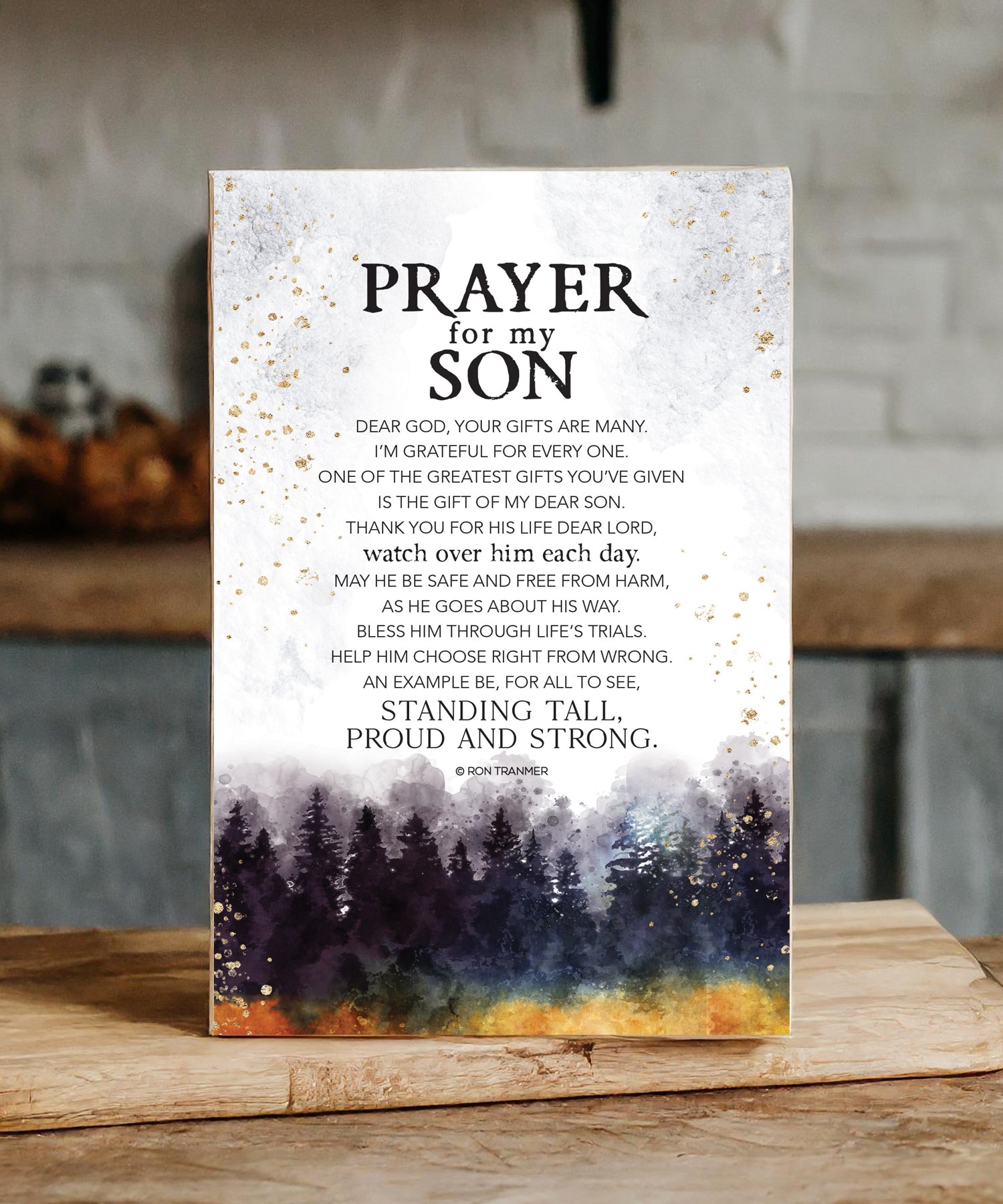 Prayer for My Son 6x9 MDF Plaque with neutral tones, watercolor design, and inspirational verse