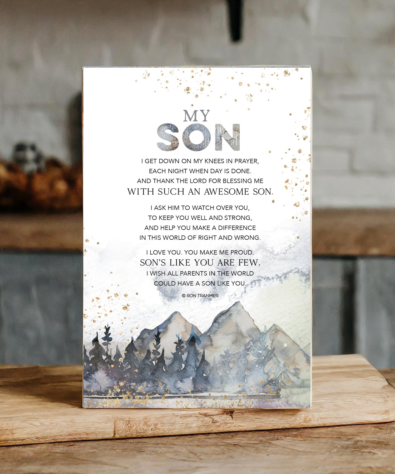 My Son 6x9 MDF Plaque with neutral tones, watercolor design, and inspirational verse