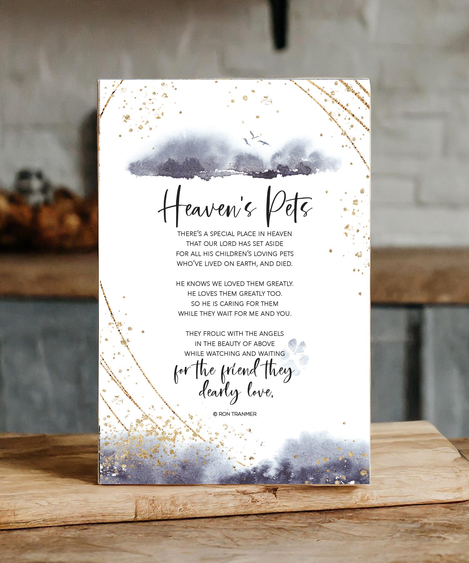 Heaven’s Pets 6x9 MDF Plaque with neutral tones, watercolor design, and inspirational verse