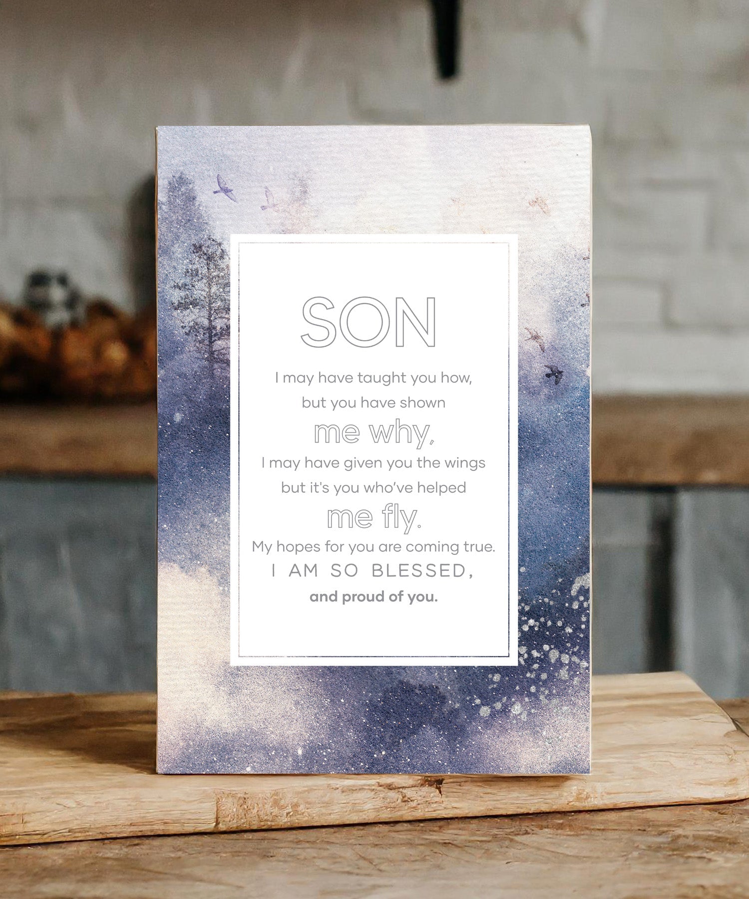 Son 6x9 MDF Plaque with modern design, silver edge, and inspirational verse