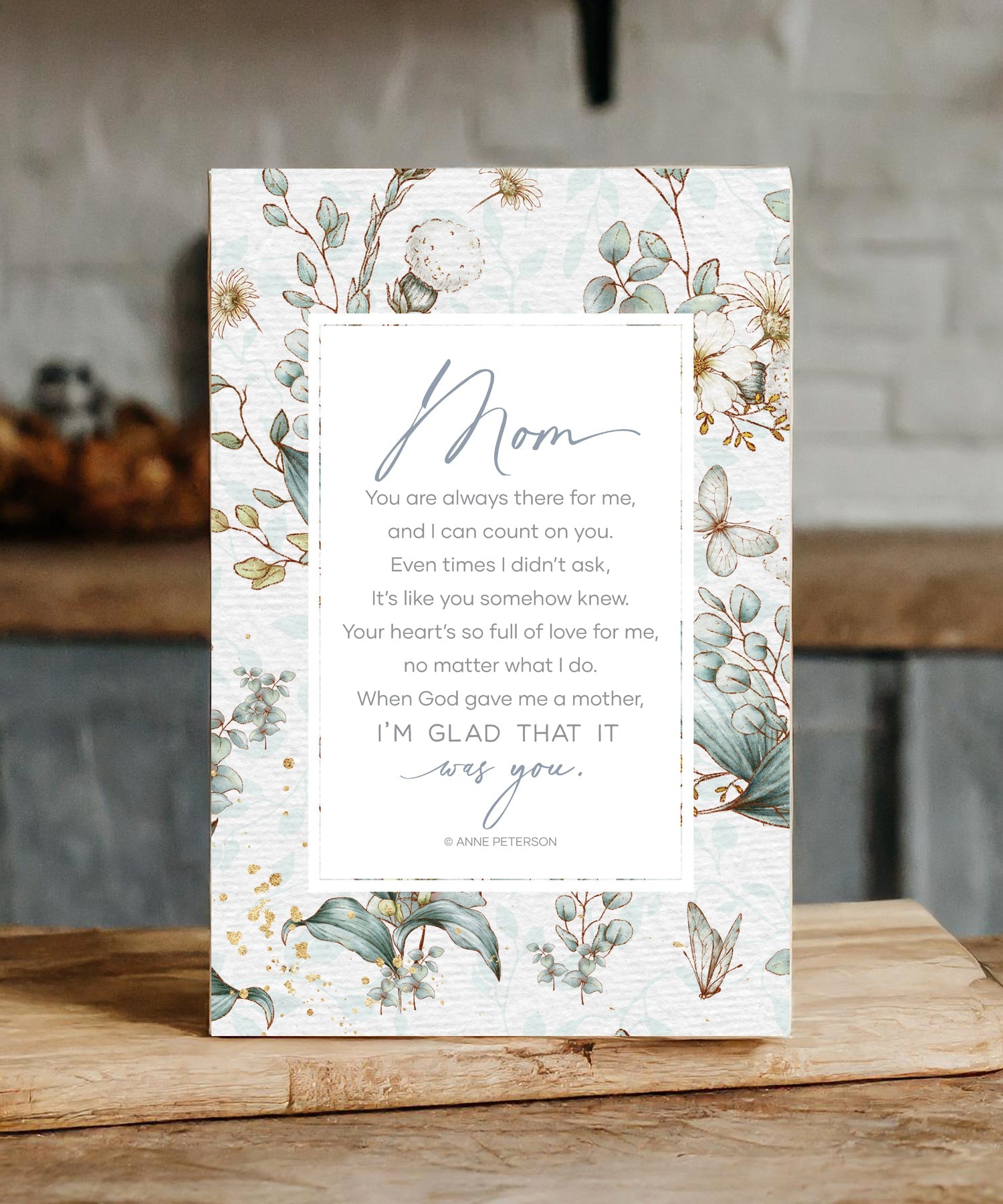 Mom 6x9 MDF Plaque with modern design, silver edge, and inspirational verse