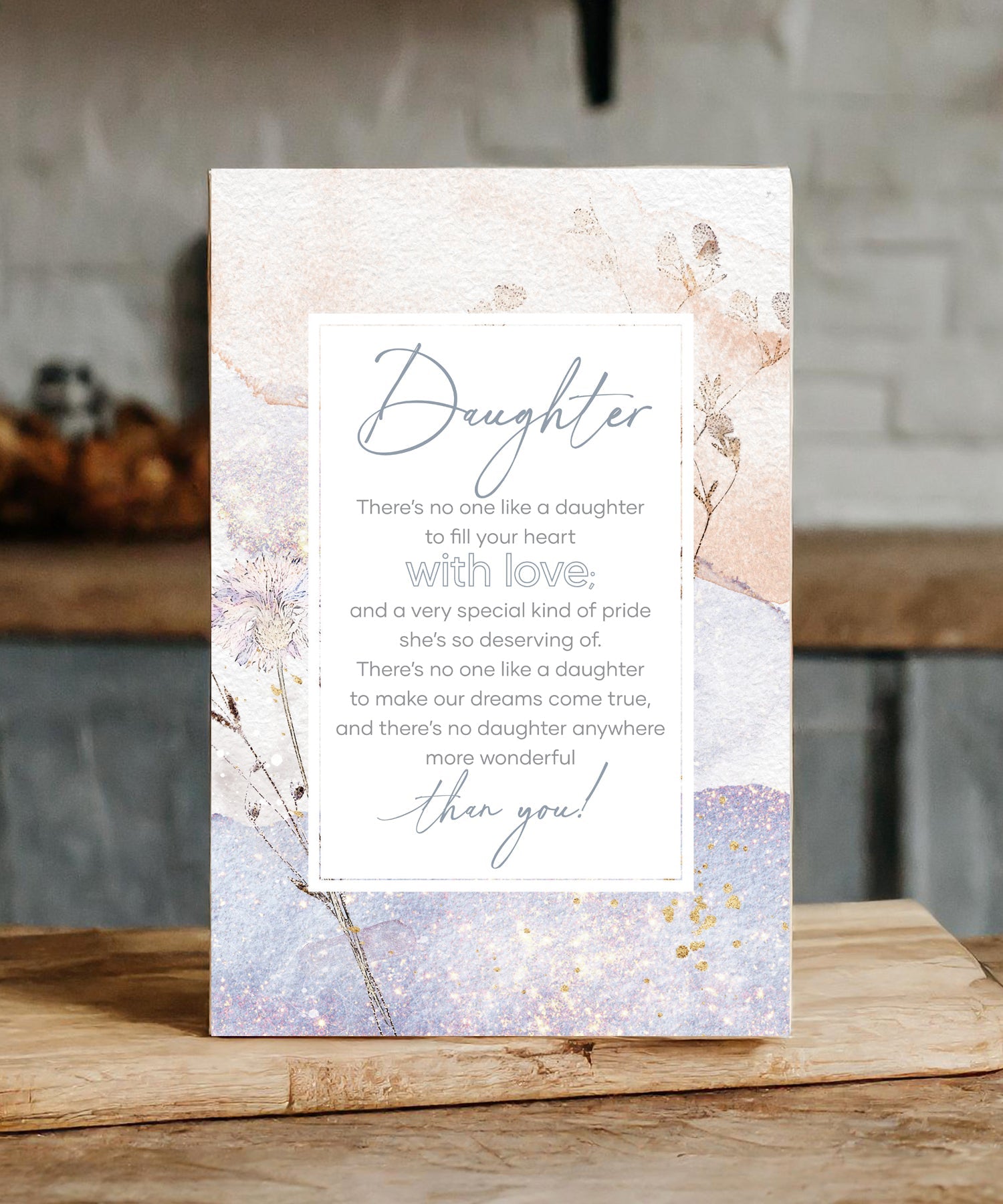 Daughter 6x9 MDF Plaque with modern design, silver edge, and inspirational verse