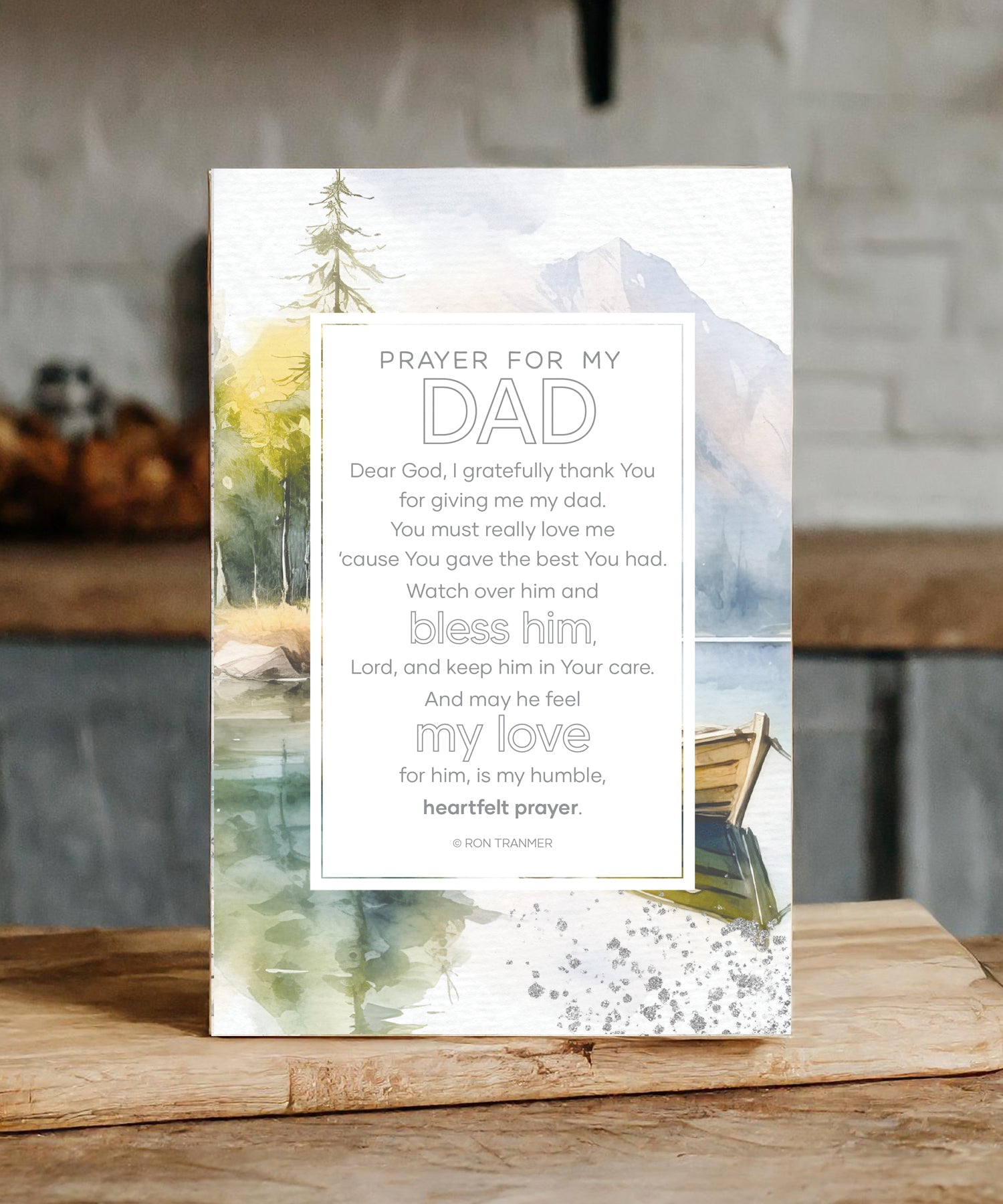 Prayer for My Dad 6x9 MDF plaque with watercolor artwork, silver edge, and inspirational prayer message