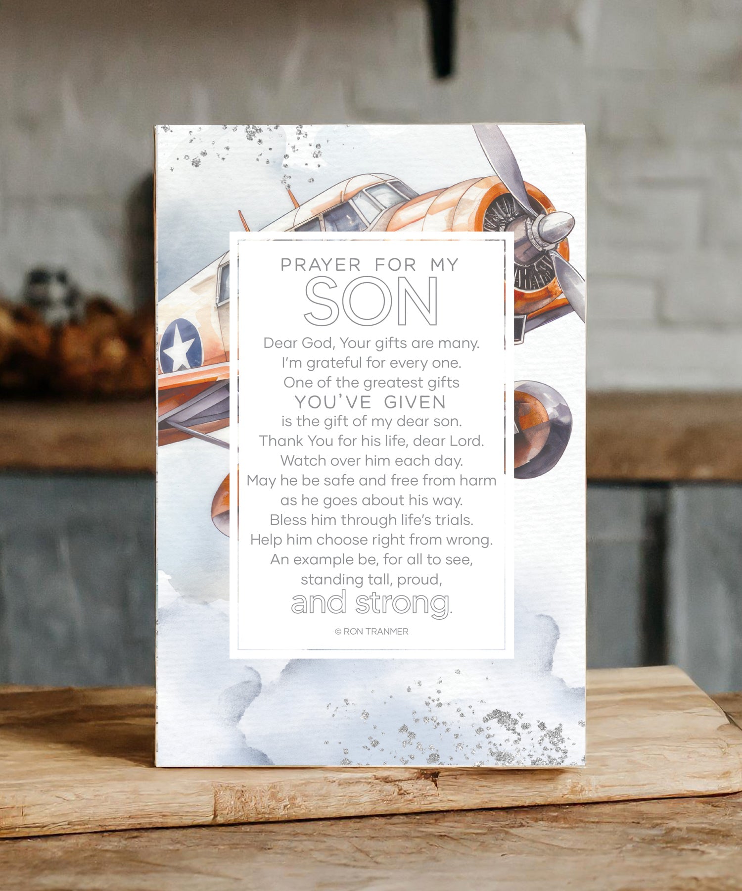 Prayer for My Son 6x9 MDF Plaque with modern design, silver edge, and inspirational verse