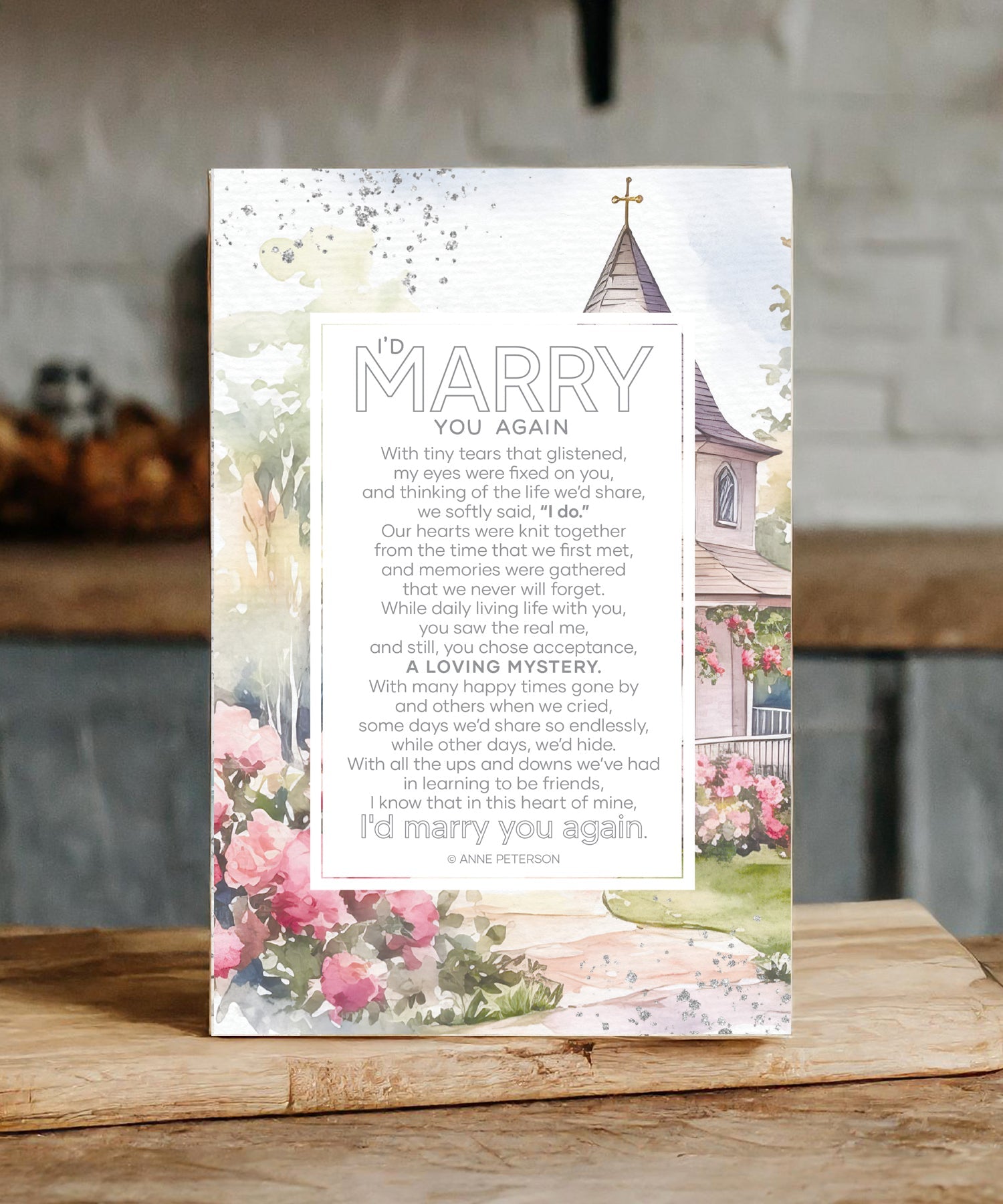 I’d Marry You Again 6x9 MDF Plaque with modern design, silver edge, and inspirational verse