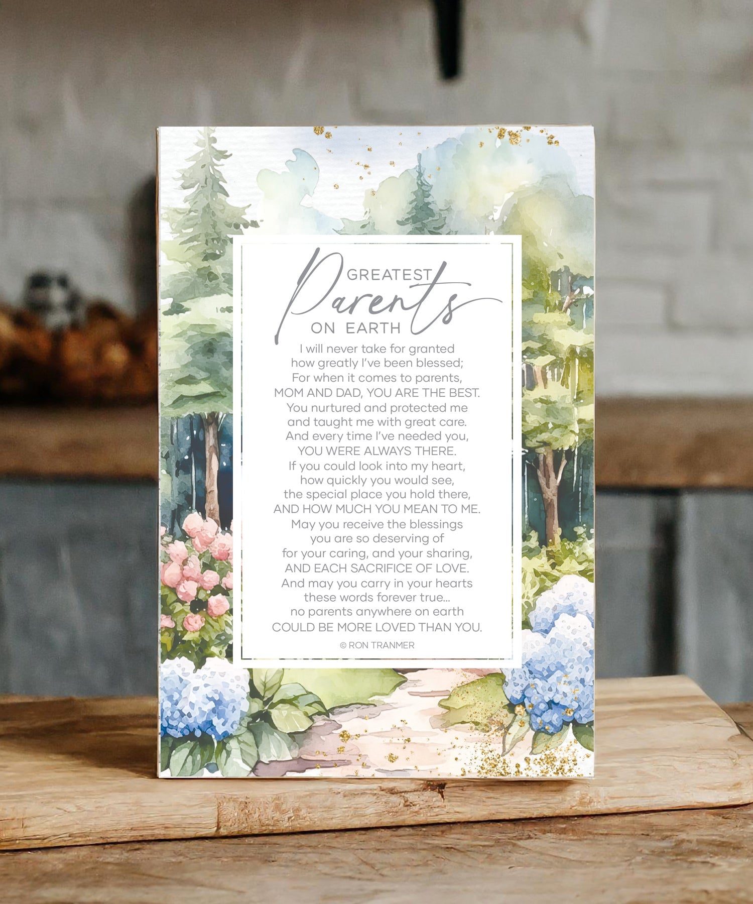 Greatest Parents on Earth 6x9 MDF Plaque with modern design, silver edge, and inspirational verse