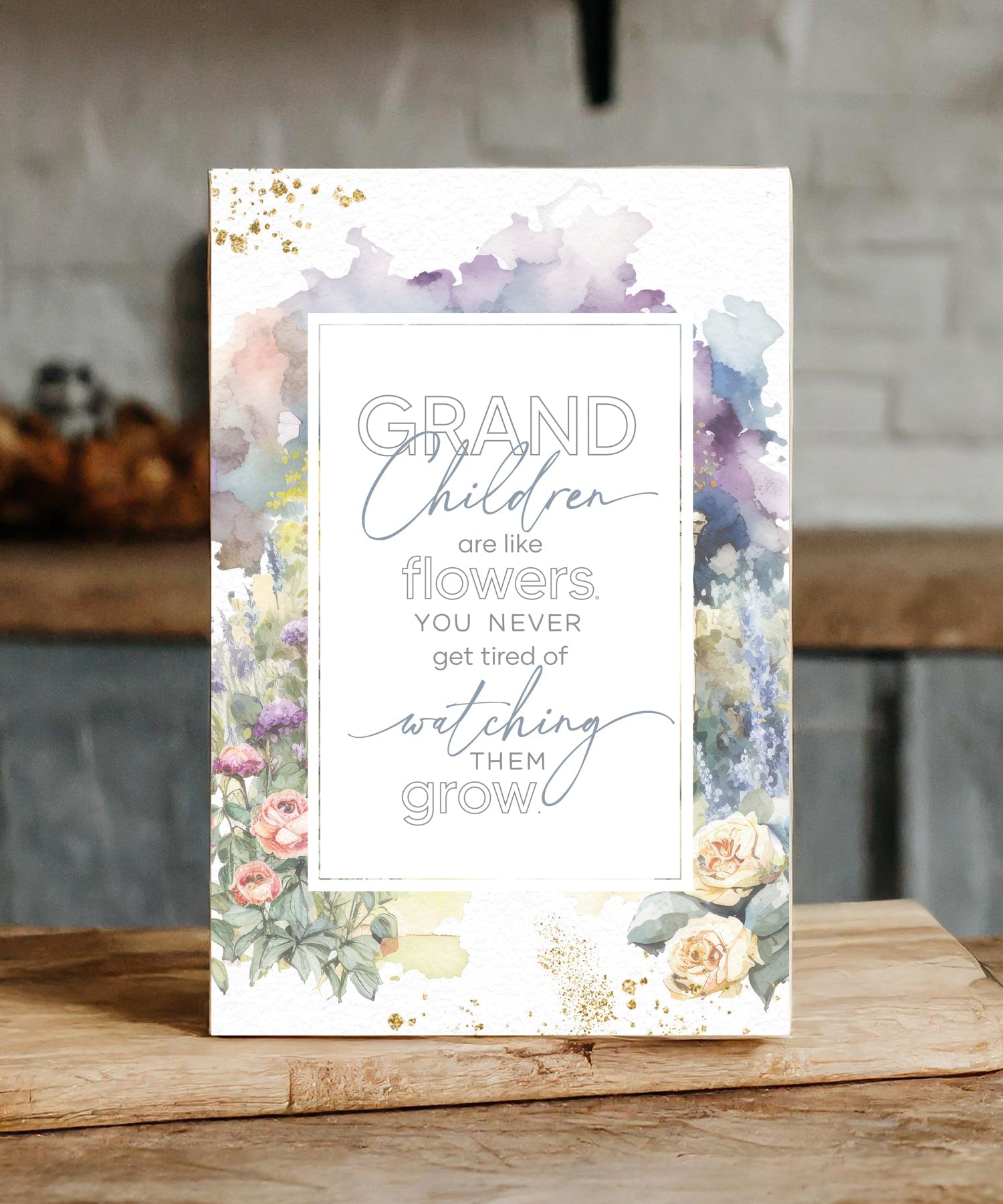 Grandchildren 6x9 MDF Plaque with modern design, silver edge, and inspirational verse