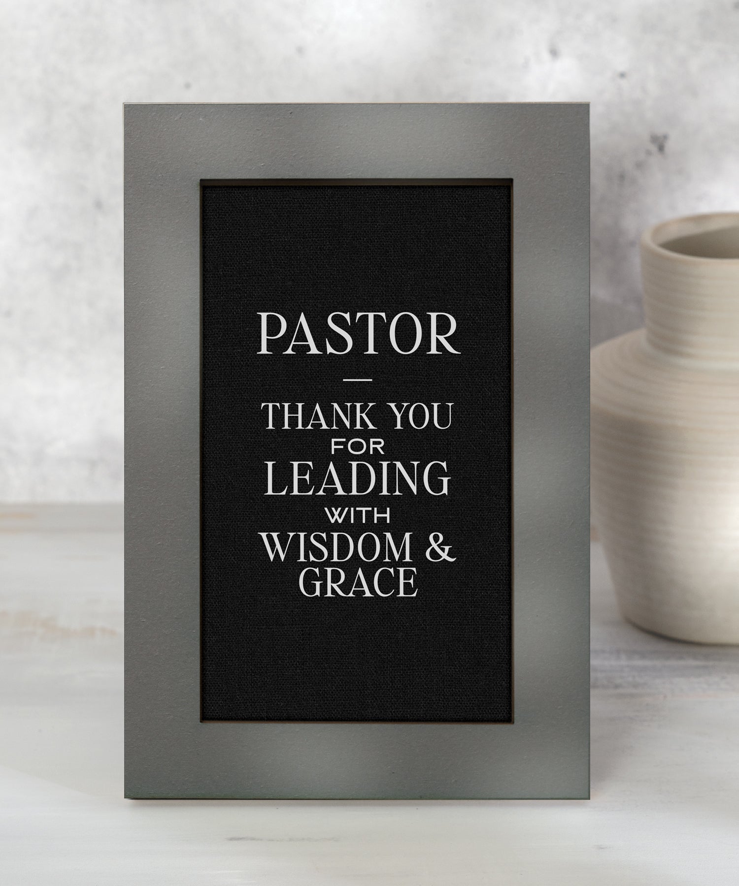 Pastor Thank You for Leading with Wisdom & Grace inspirational Christian 6x9 MDF plaque with modern black linen design