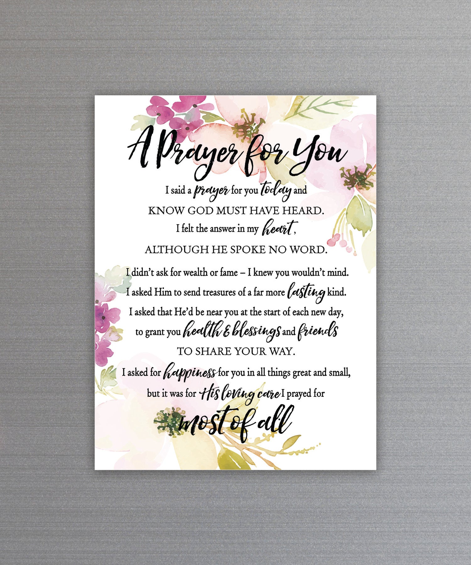 Full-color A Prayer for You Magnet with inspirational verse and vibrant imagery featuring a strong magnetic backing.
