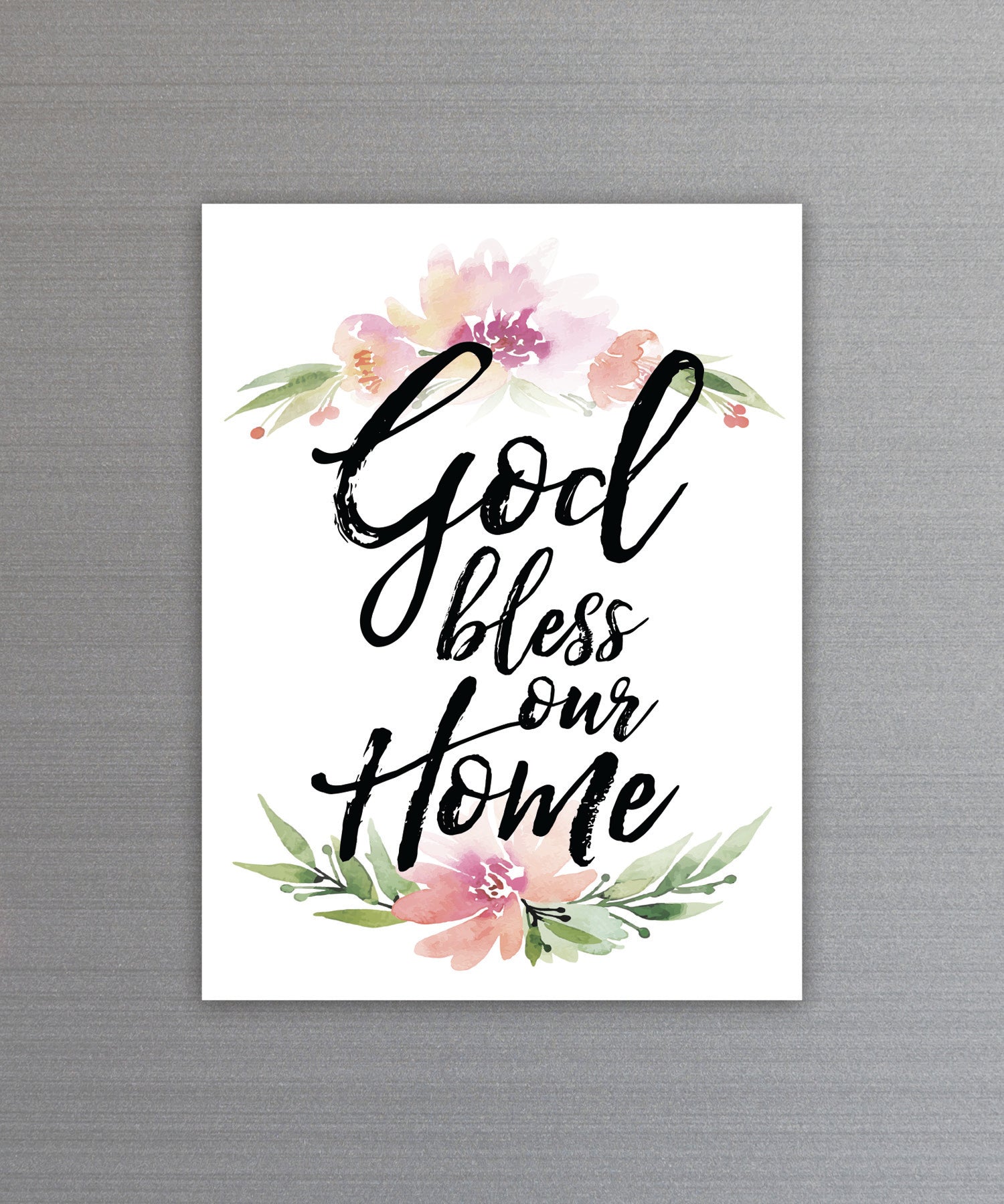 Full-color God Bless Our Home Magnet with inspirational verse and vibrant imagery featuring a strong magnetic backing.