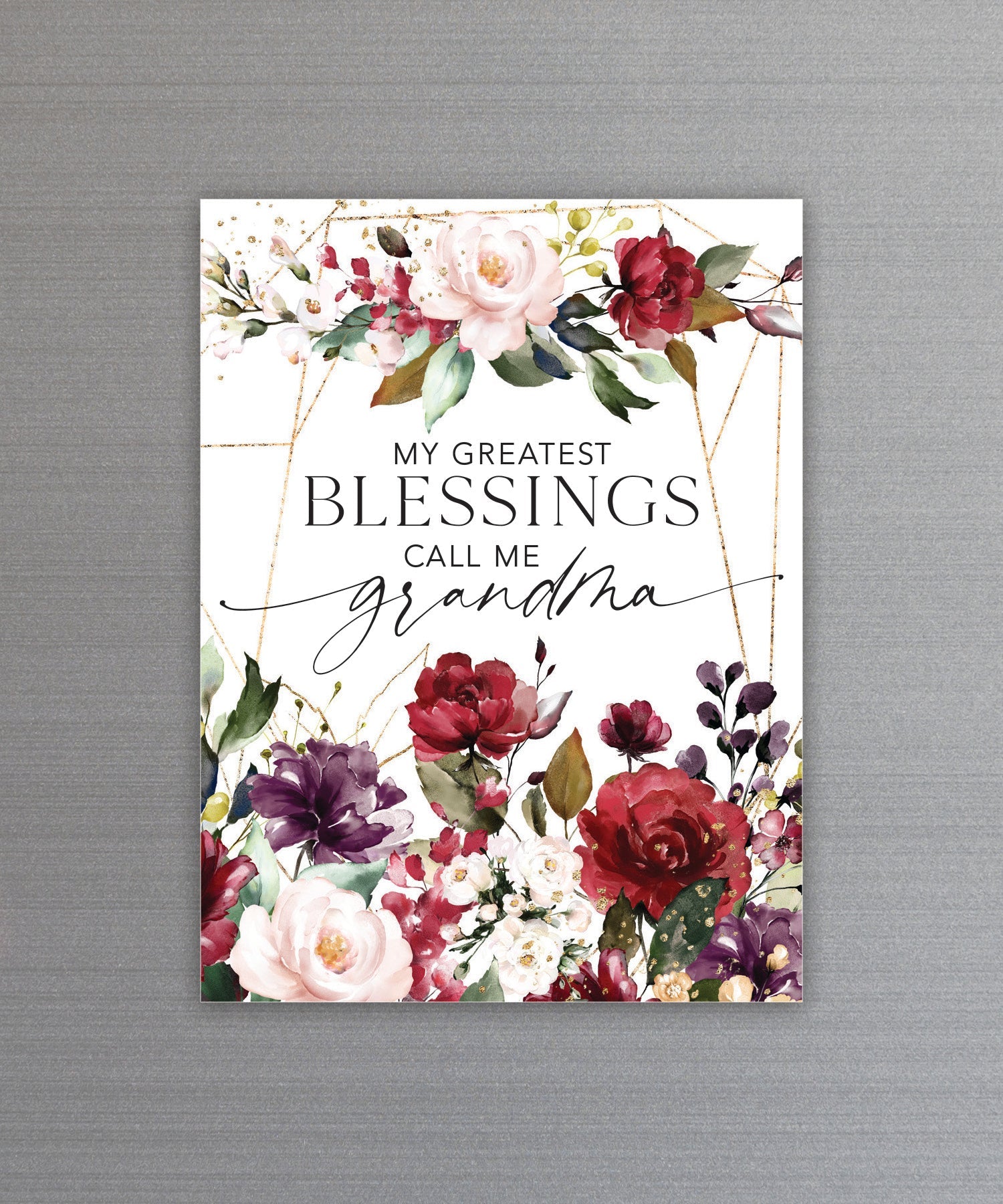 Full-color Grandma Magnet with inspirational verse and vibrant imagery featuring a strong magnetic backing.