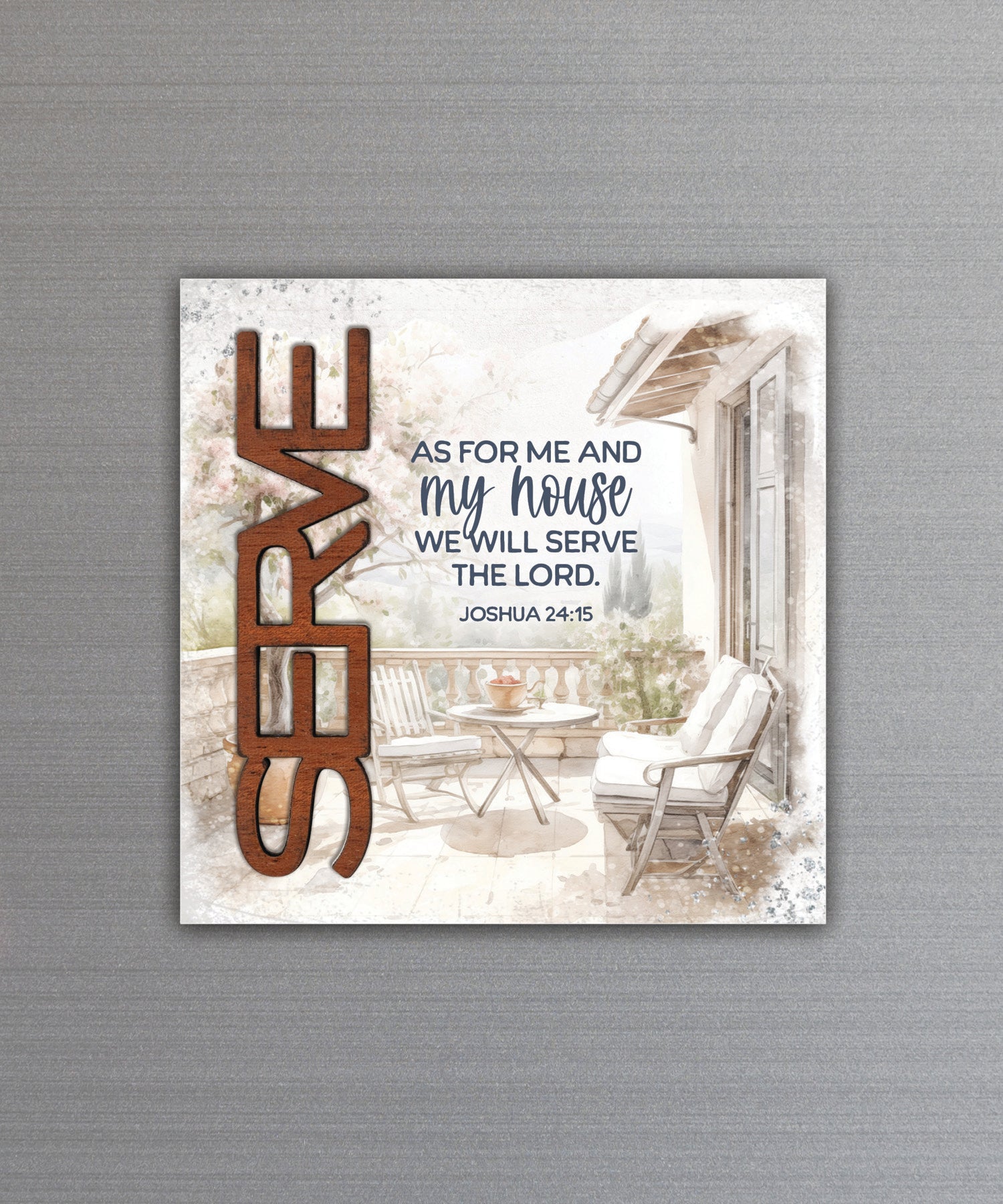 As for Me & My House Magnet-Plaque with laser-cut wooden words, premium MDF wood, and versatile easel stand.