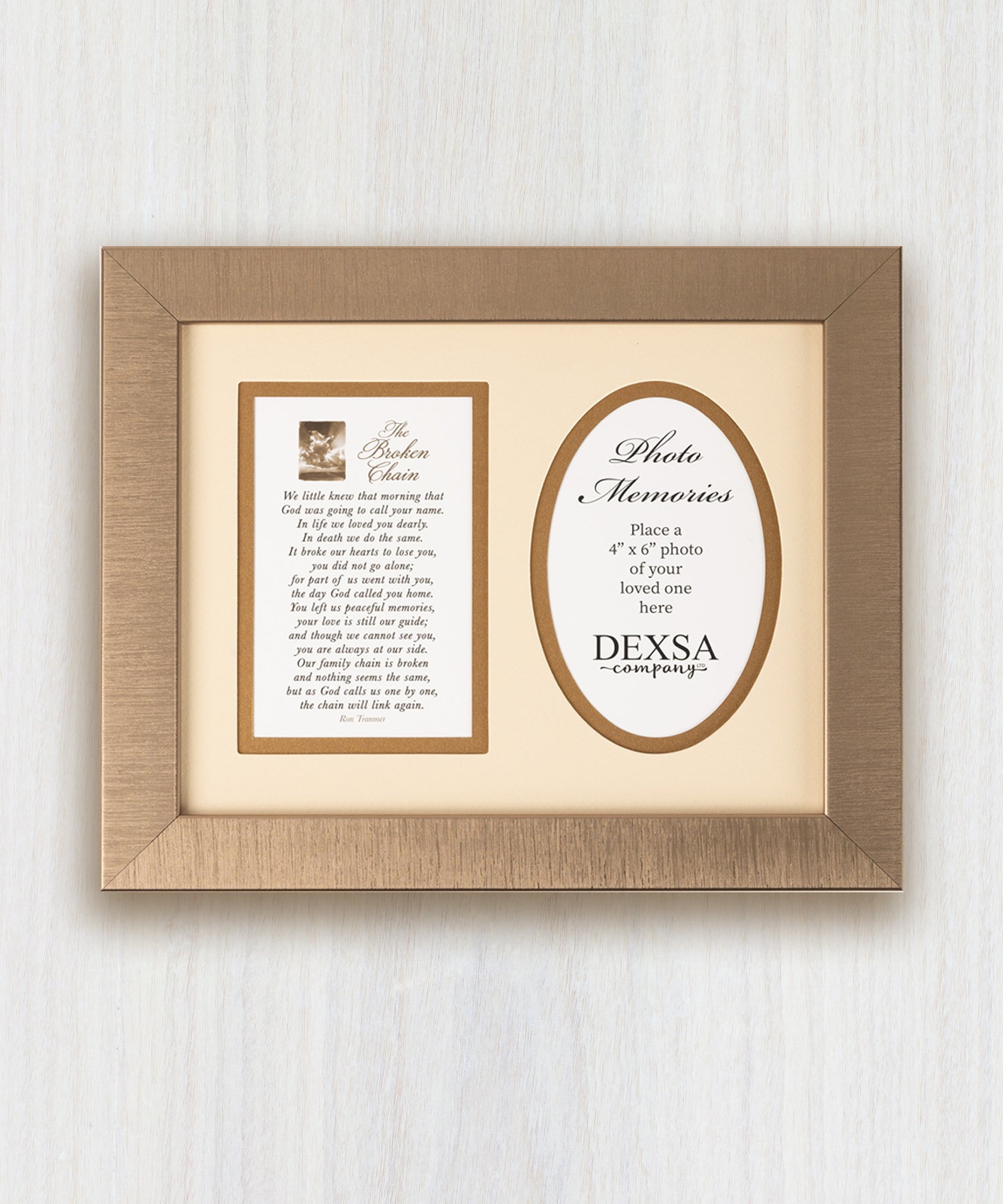 Broken Chain 12x10 memorial photo frame with 4x6 photo opening, double matting, and bereavement poem