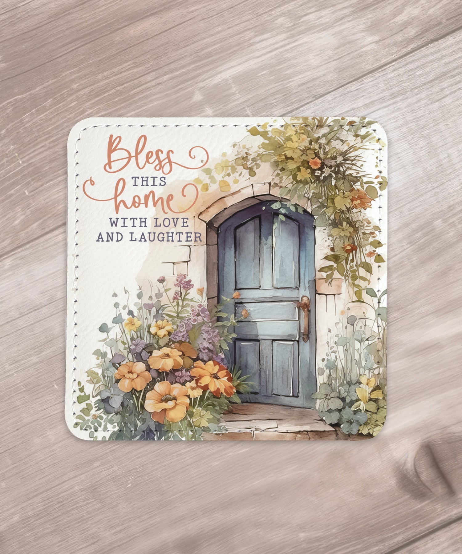 Bless This Home Leatherette Coaster Set