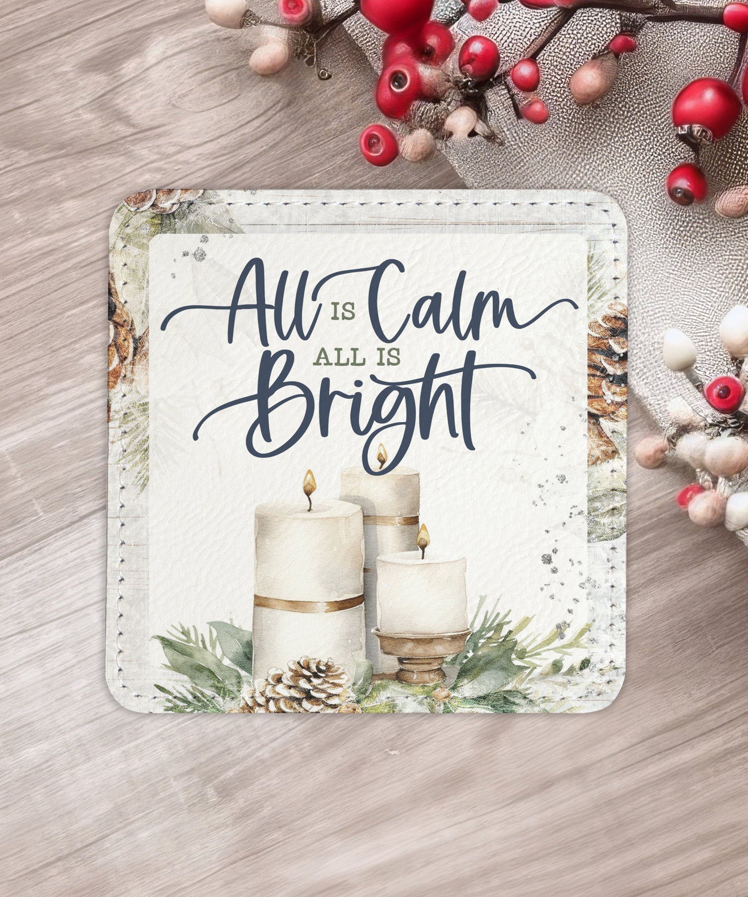 Winter’s Blessings Assorted Christmas Leatherette Coaster Set – 6 Designs