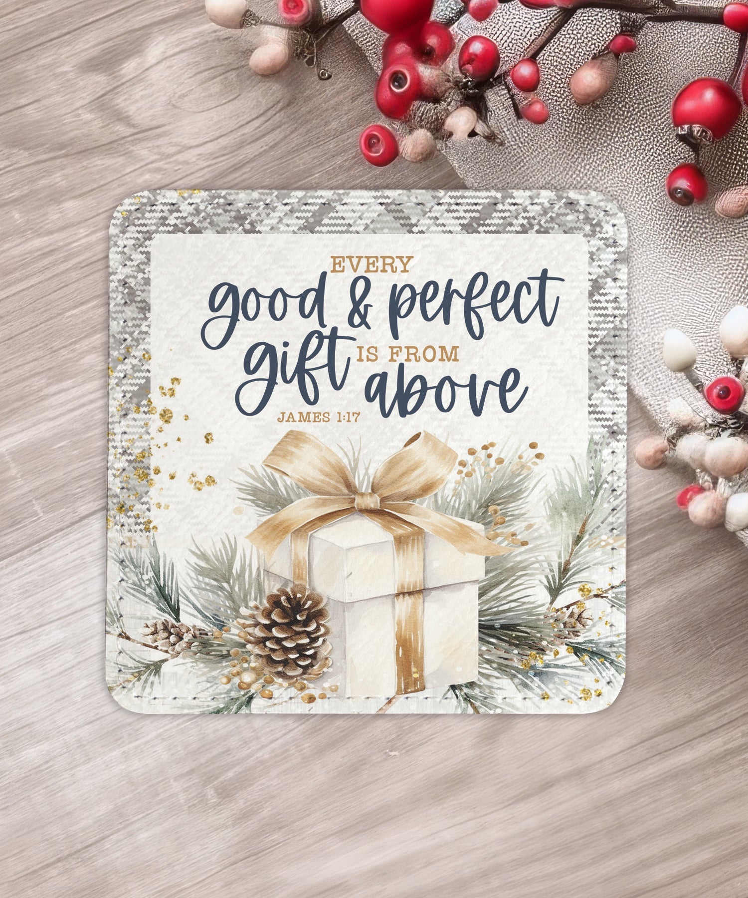 Winter’s Blessings Assorted Christmas Leatherette Coaster Set – 6 Designs