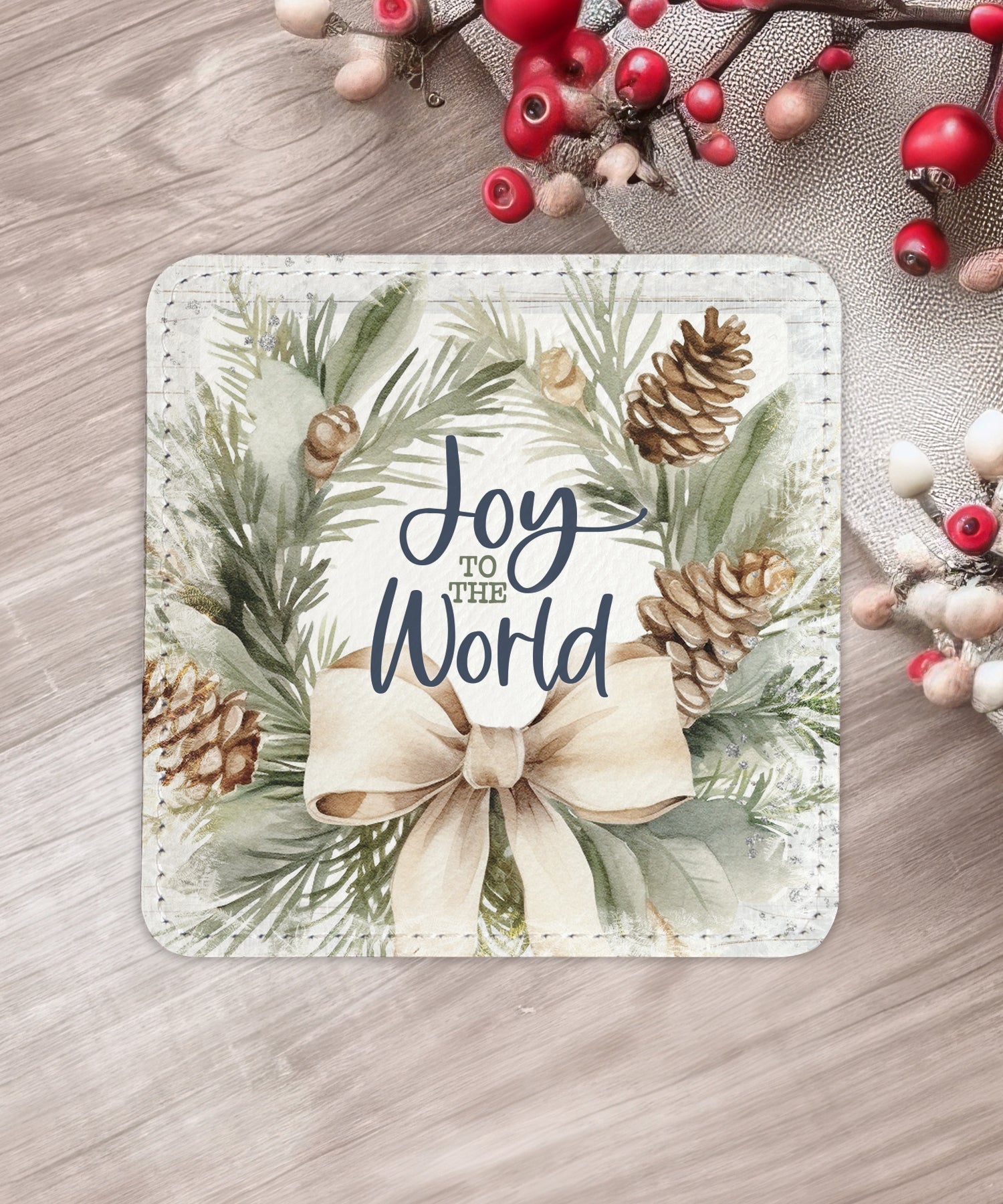 Winter’s Blessings Assorted Christmas Leatherette Coaster Set – 6 Designs