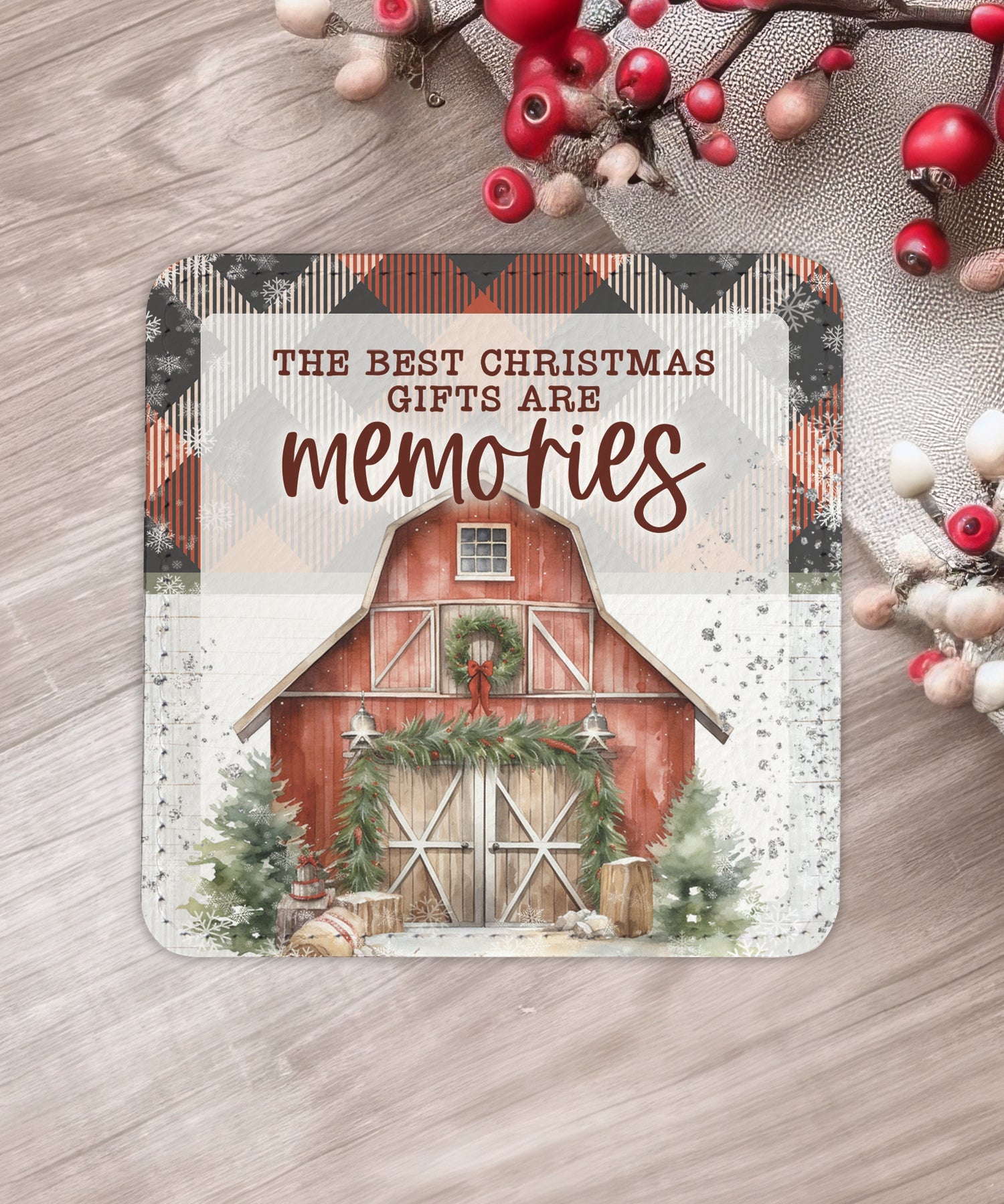 Christmas Plaid: Assorted Christmas Leatherette Coaster Set - 6 Designs