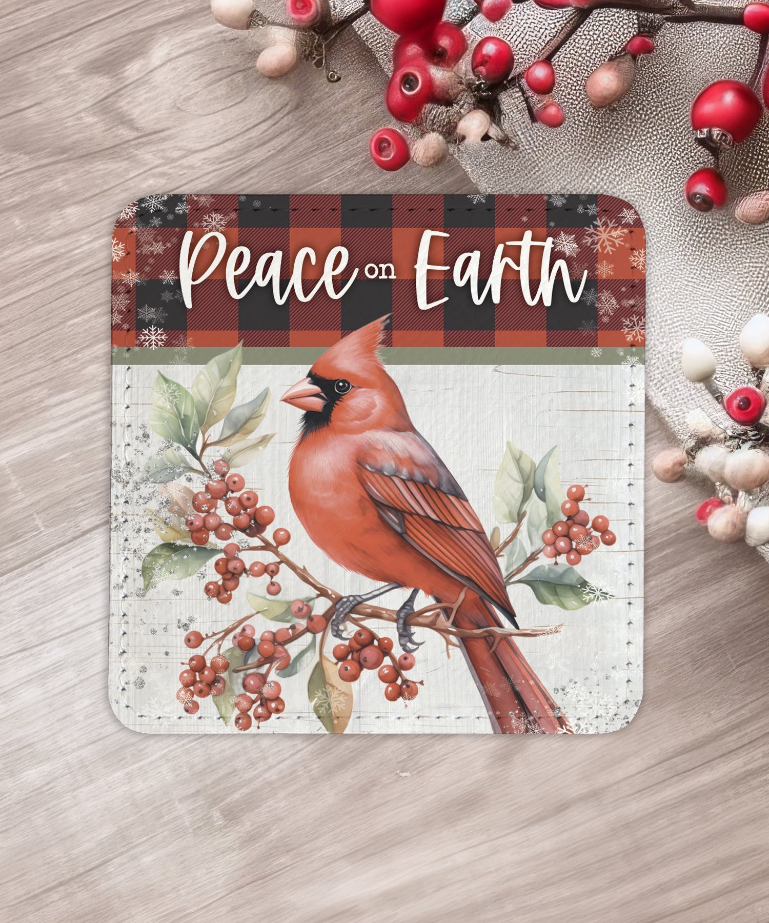 Christmas Plaid: Assorted Christmas Leatherette Coaster Set - 6 Designs