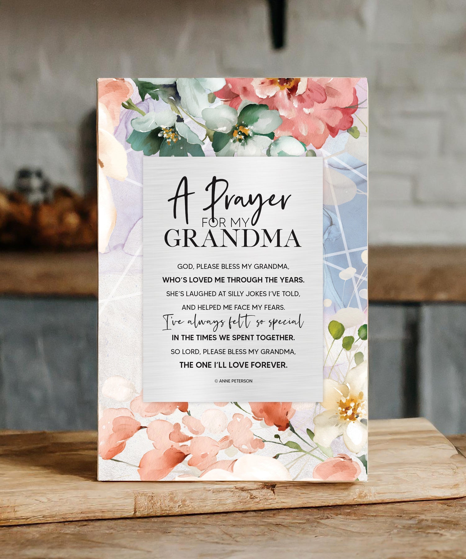 Prayer for My Grandma 6x9 MDF Plaque with watercolor artwork, silver edge, and inspirational verse