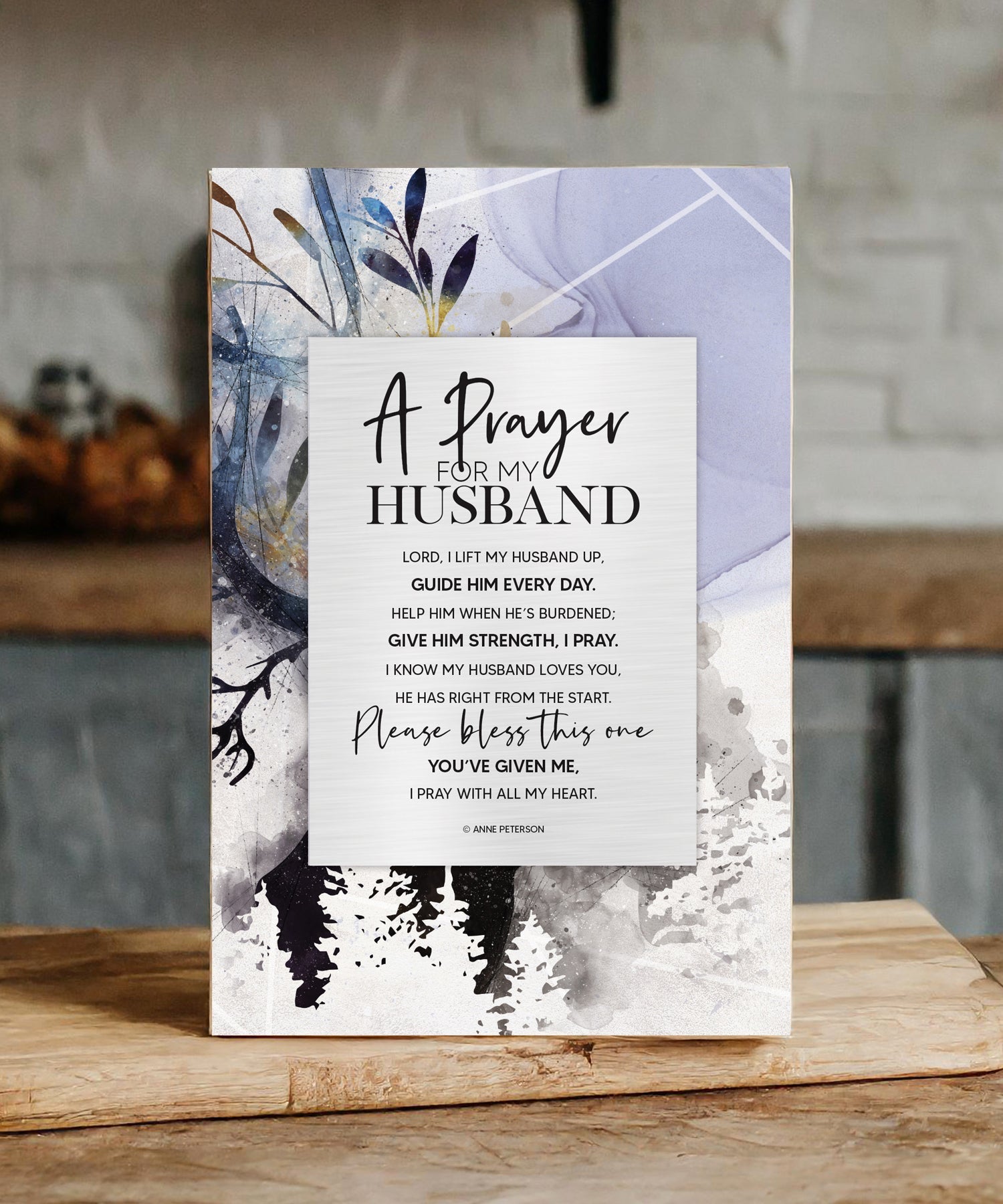 Prayer for My Husband 6x9 MDF Plaque with watercolor artwork, silver edge, and inspirational verse