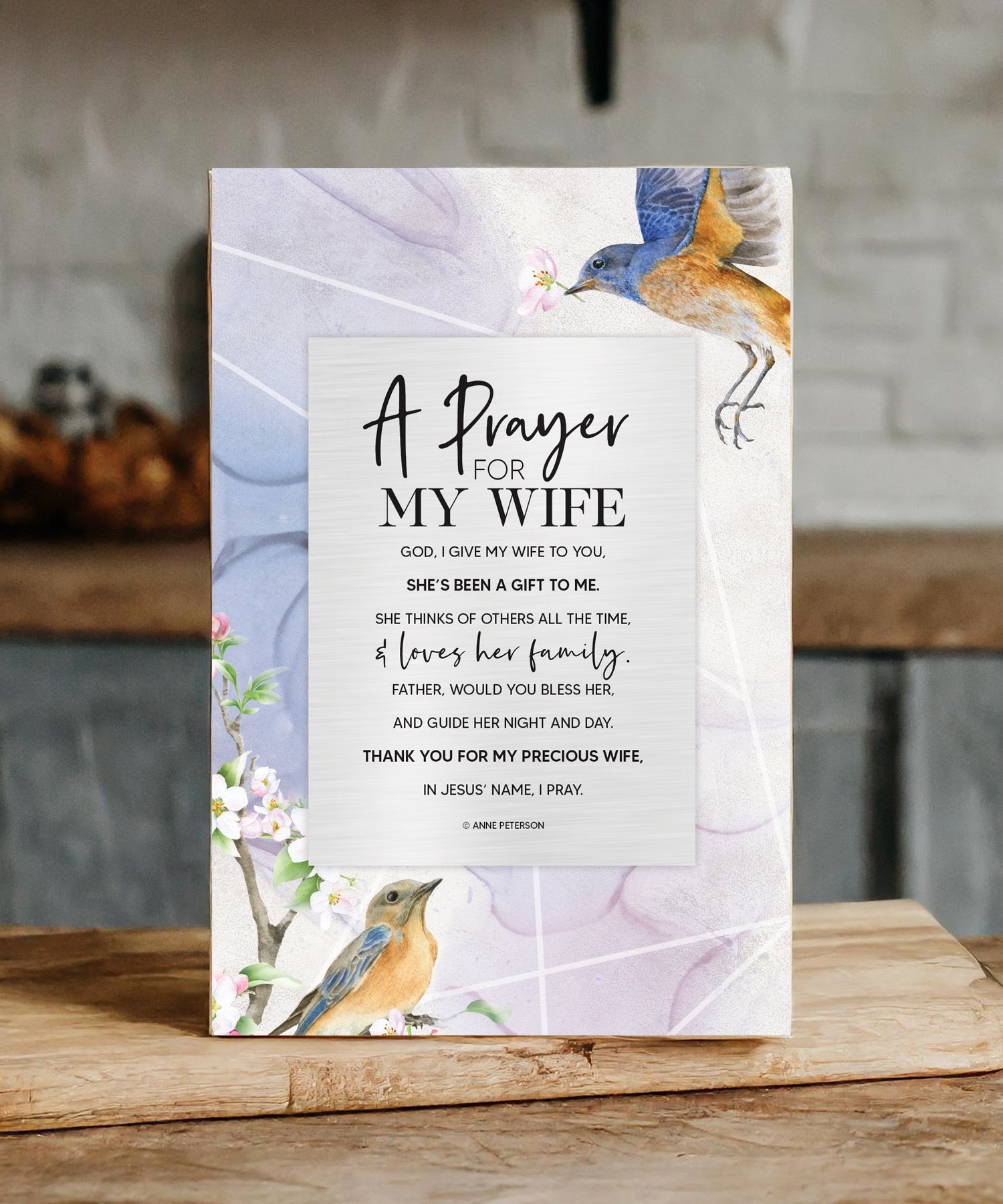 Prayer for My Wife 6x9 MDF Plaque with watercolor artwork, silver edge, and inspirational verse